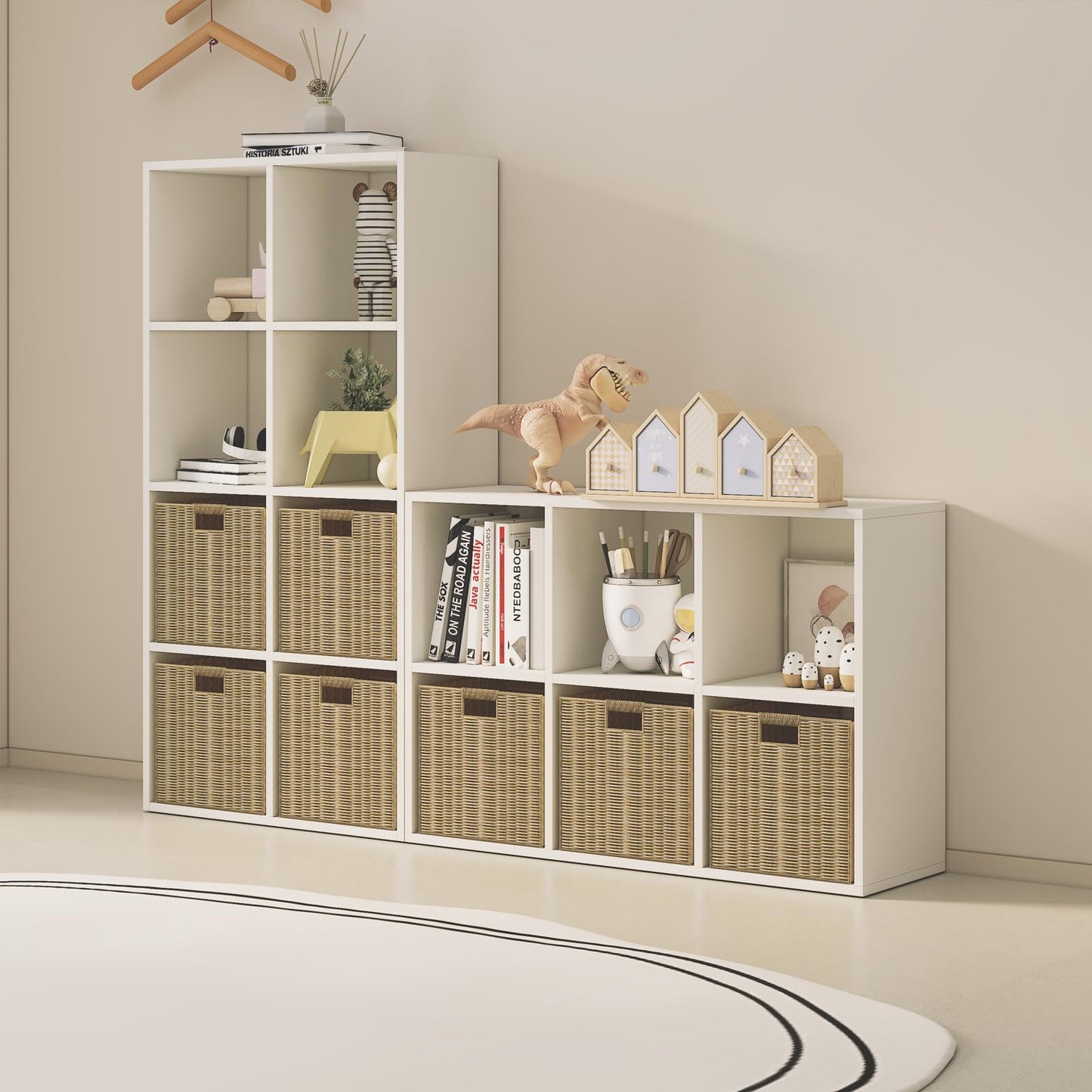 Wood Cube Storage Organizer Closet Cabinet for Living Room Bedroom Study Shelf Bookcase Wooden Floor Standing Open Bookshelf for Kids Home Office Display Storage Cabinet (White, 8-Cube, 11.81in)
