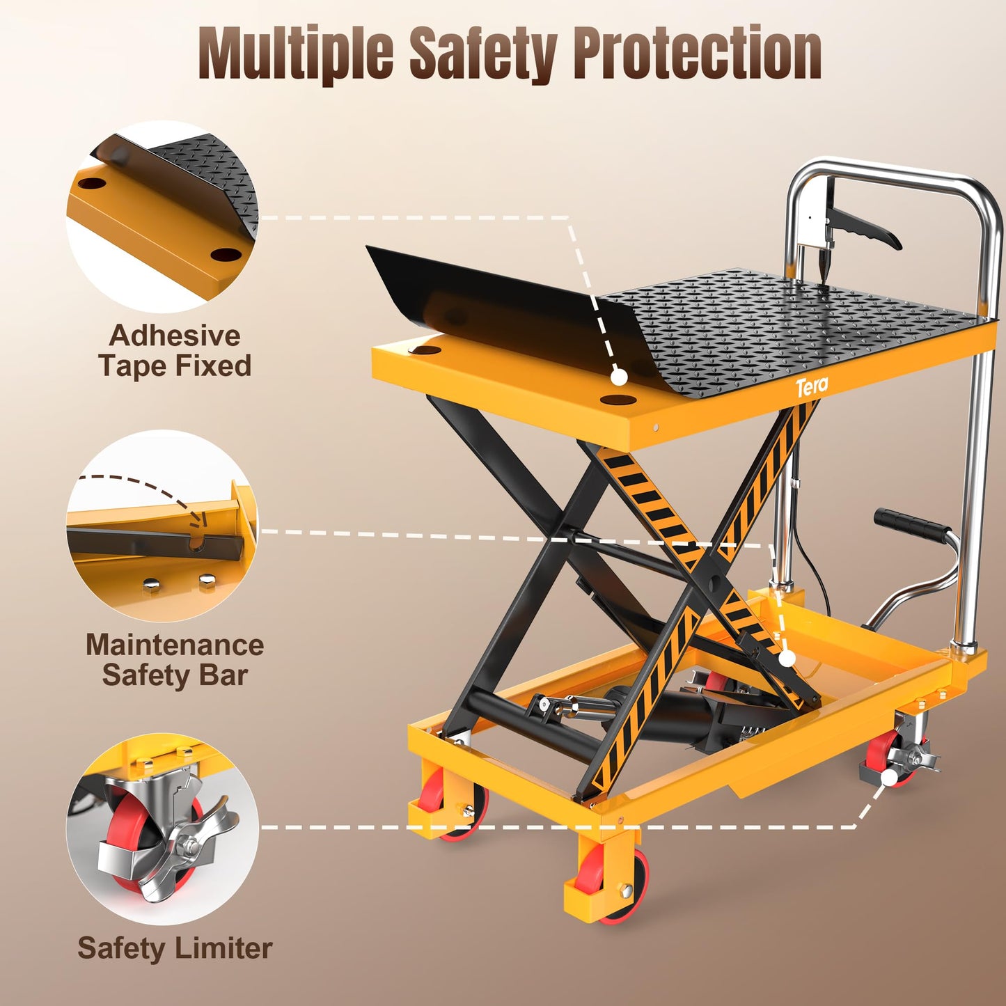 Tera Hydraulic Lift Table Cart: 330lbs Single Scissor 8.3"-28.5" Lift Range