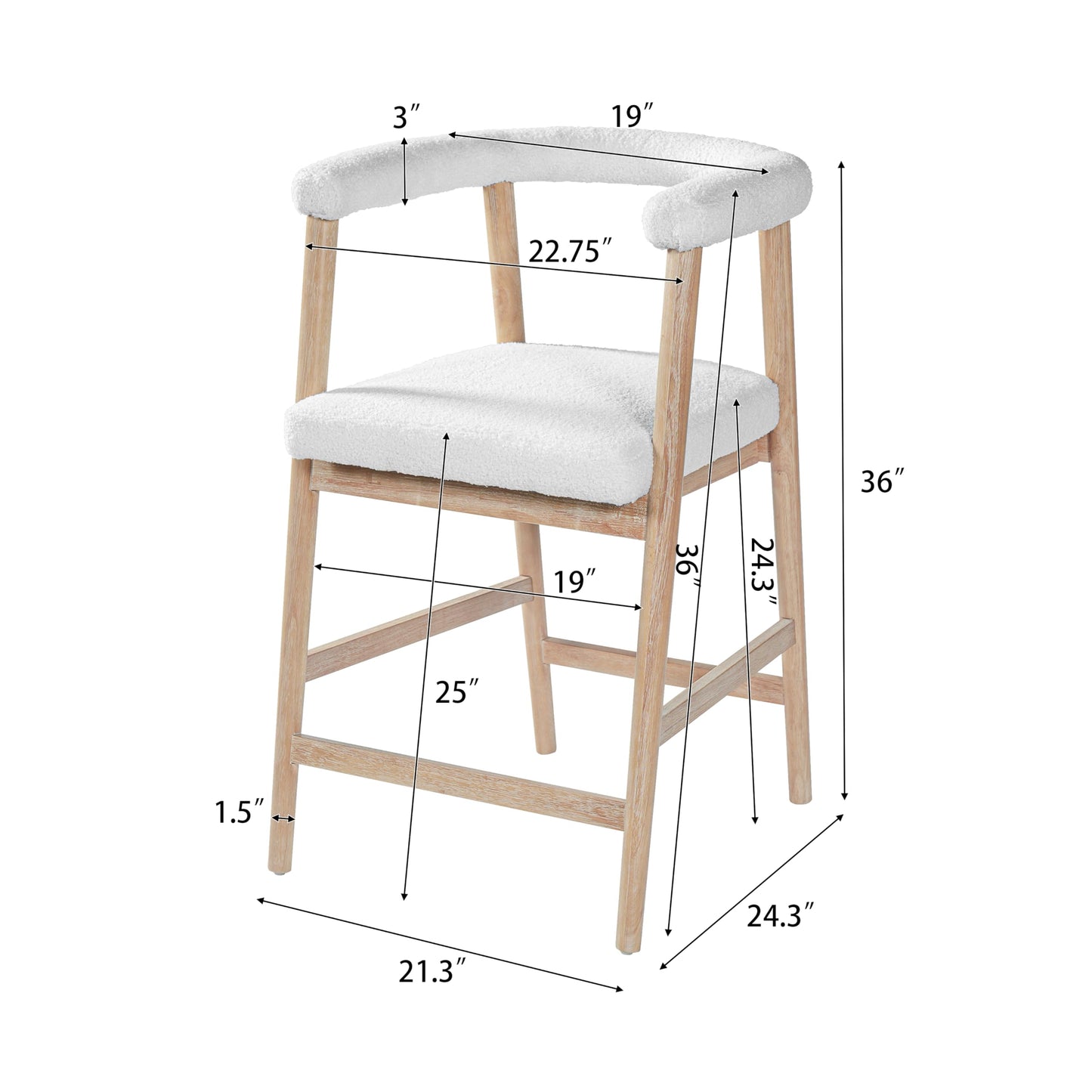 Merax 2-Piece Wooden Farmhouse Counter Height Dining Coffee Bar Stool with Durable Legs, Upholstered Cruved Dinning Arm Chair for Kitchen Island, Set of 2, Natural