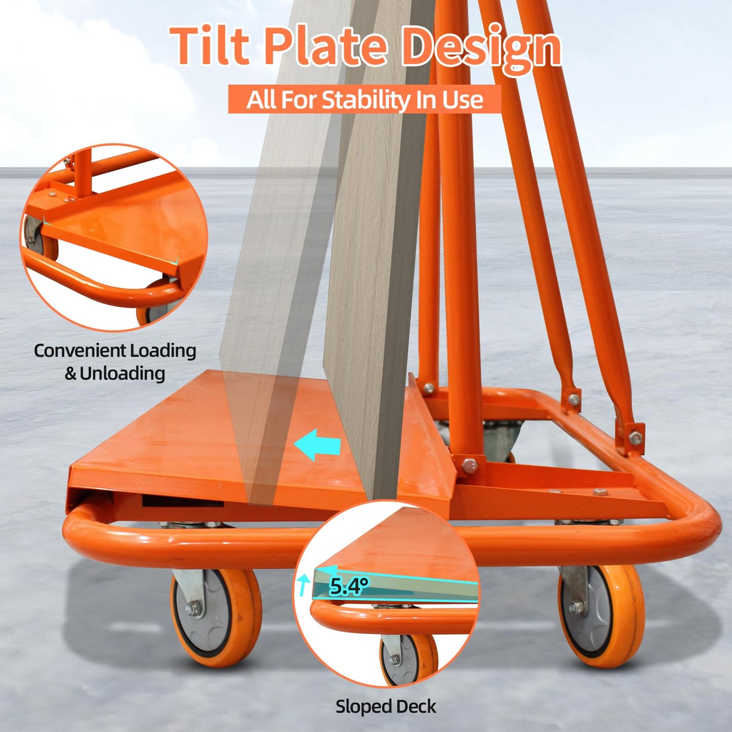 Heavy Duty Drywall Sheet Cart, 2200LBS Load Capacity Steel Panel Dolly with 4 Swivel Casters Wheel, Powder Coated Rust Resistant, Multi-Purpose Cart for Moving Various Panels