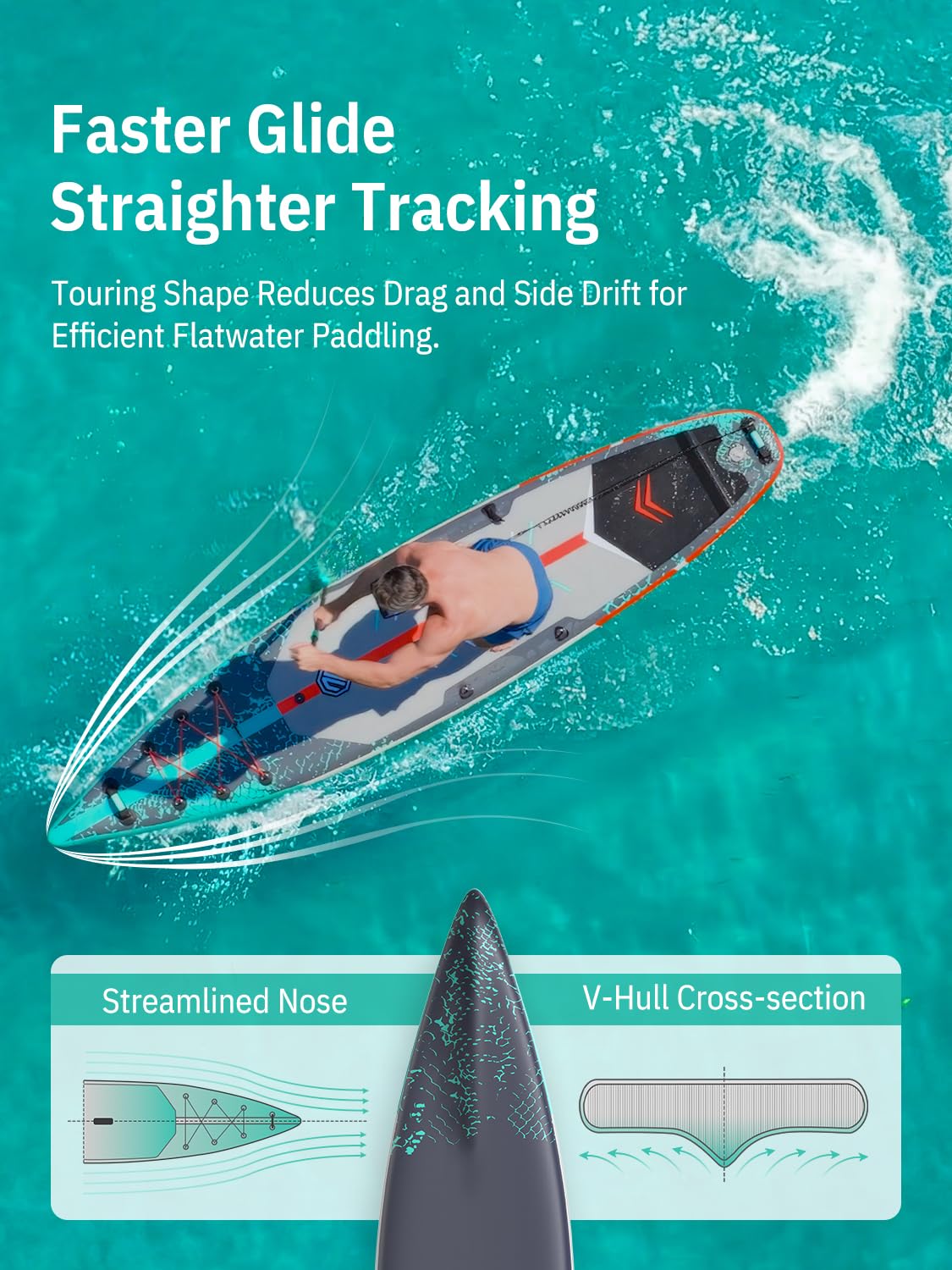 Niphean 12'6" Paddle Board, 550LB Capacity Touring Inflatable Paddle Board with Complete SUP Accessories& Kick Pad, Stable Stand up Paddle Board for Adults & Youth Racing Surfing (Beginner Friendly)