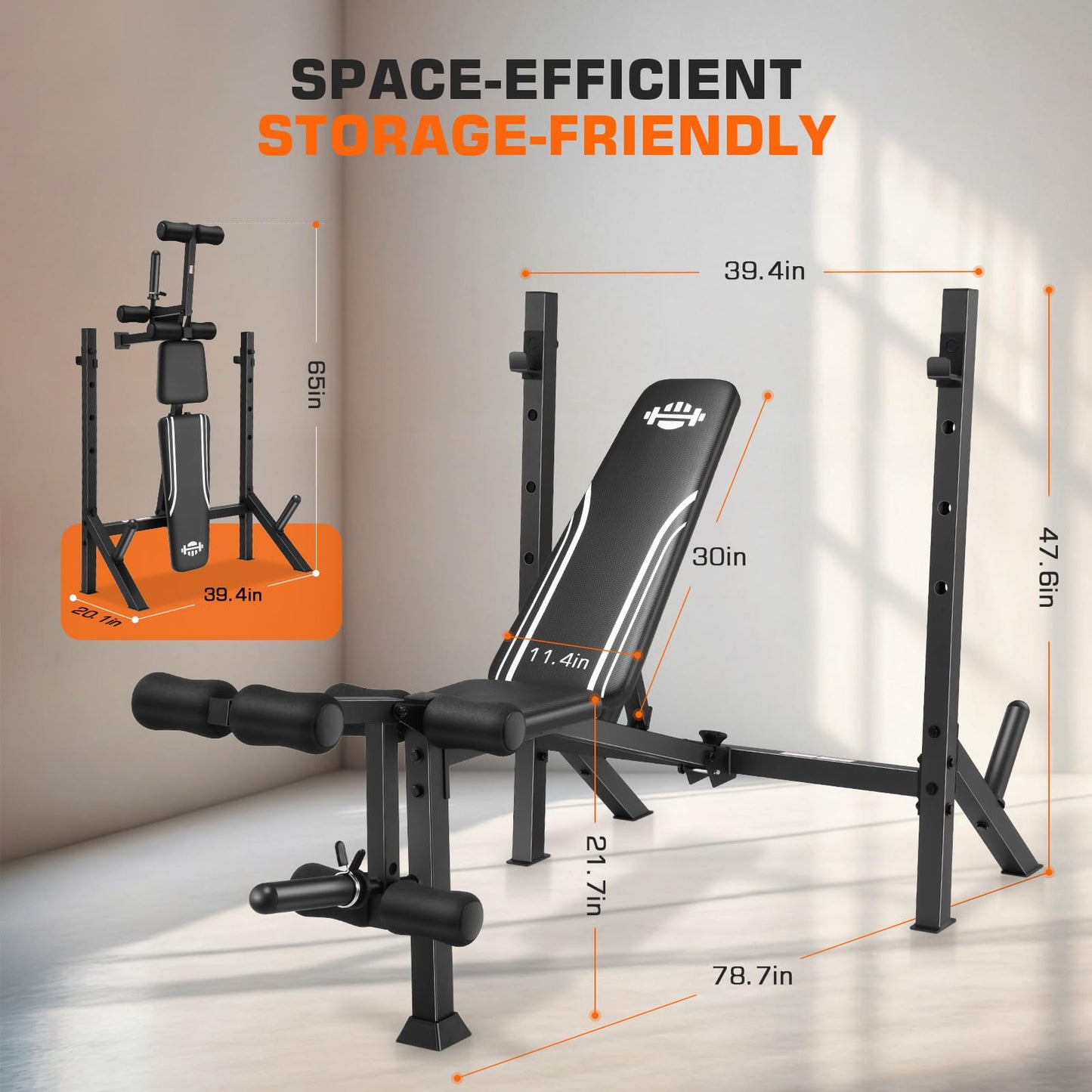 ANCHEER Weight Bench, 3 Sec Foldable Workout Bench with Squat Rack Leg Extension & Leg Curl, 900LBS Adjustable Bench Press for Home Gym, Standard Strength Training Bench (Obsidian)