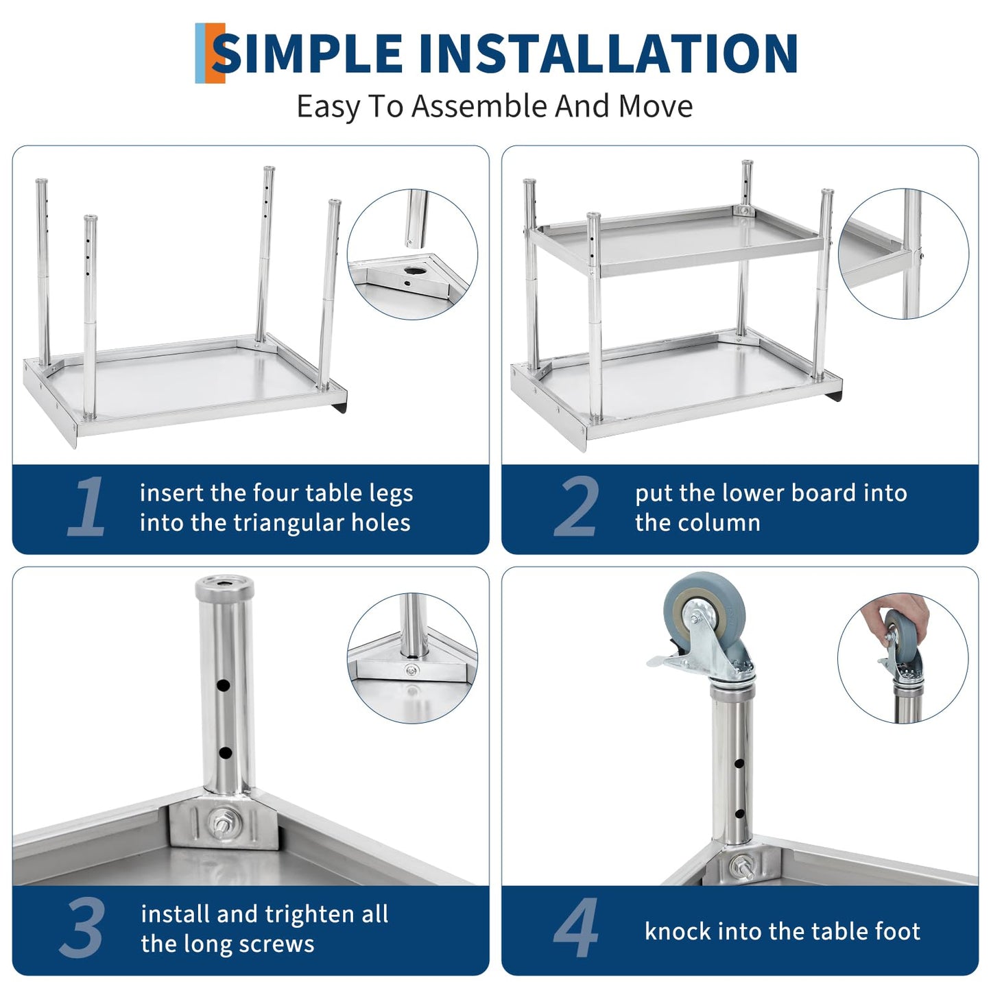 MilleLoom 36"x30"x30" Stainless Steel Grill Stand Table, NSF Certified, 3-Sided 2" Backsplash, Adjustable Legs & Wheels, 660 lbs Capacity, Equipment Stand for Restaurant, Hotel, Home Kitchen