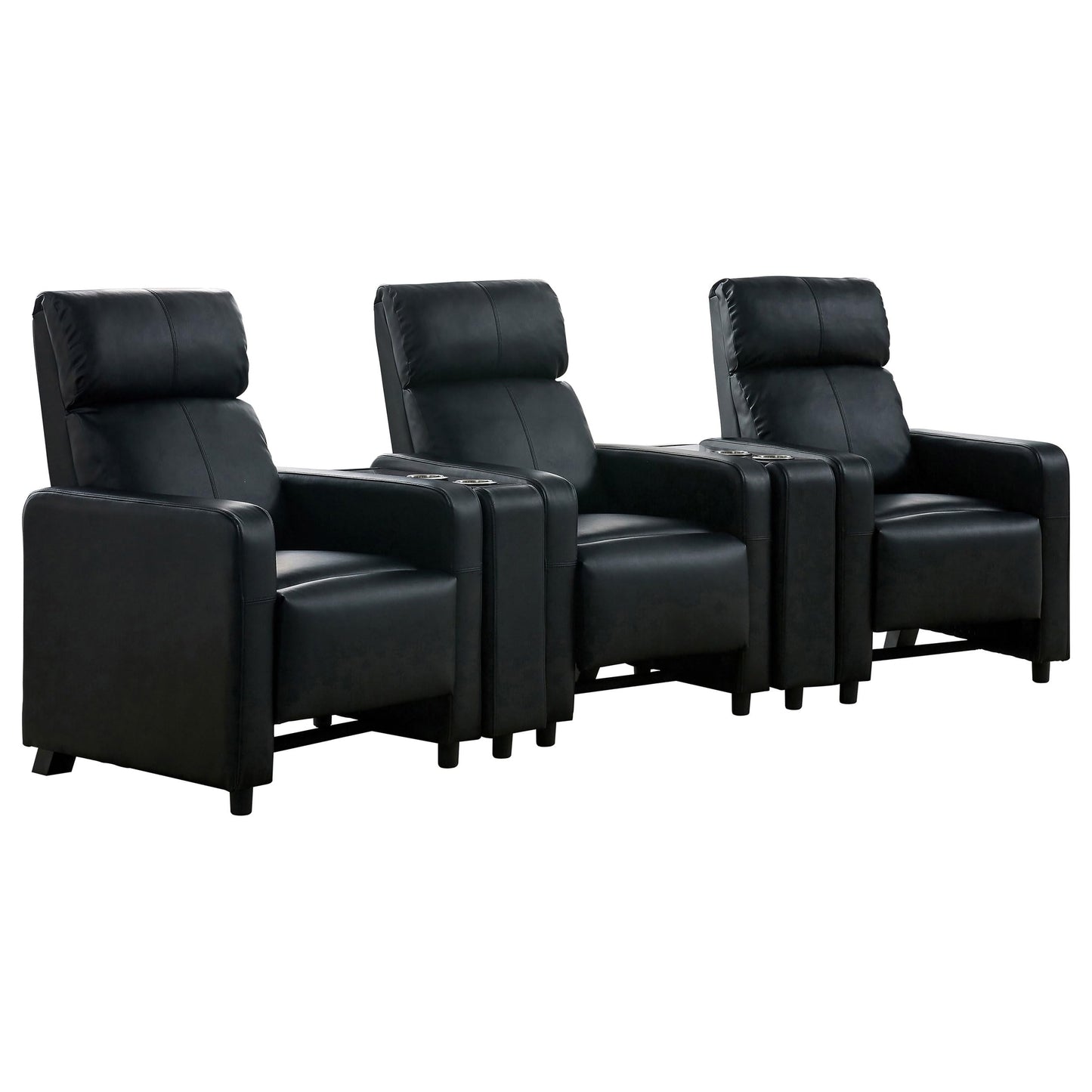 Coaster Home Furnishings - Toohey - Faux Leather - 5-Piece Theater Seating with Consoles and Recliners with Tufted Backrests and Slim Track Armrests - Living Room, Home Theater - Black - 600181-S3A