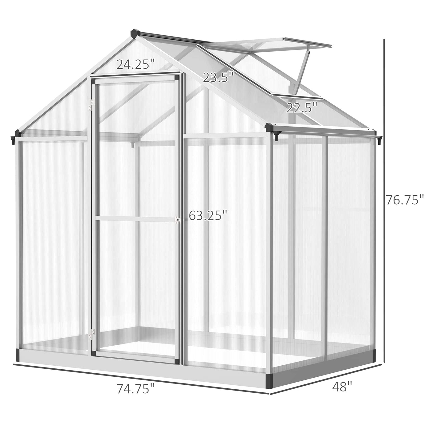 Outsunny 4' x 6' Greenhouse for Outdoors, Polycarbonate Greenhouse with Rain Gutter and Roof Vent, Aluminum Walk-in Green Houses for Outside Patio Backyard Garden