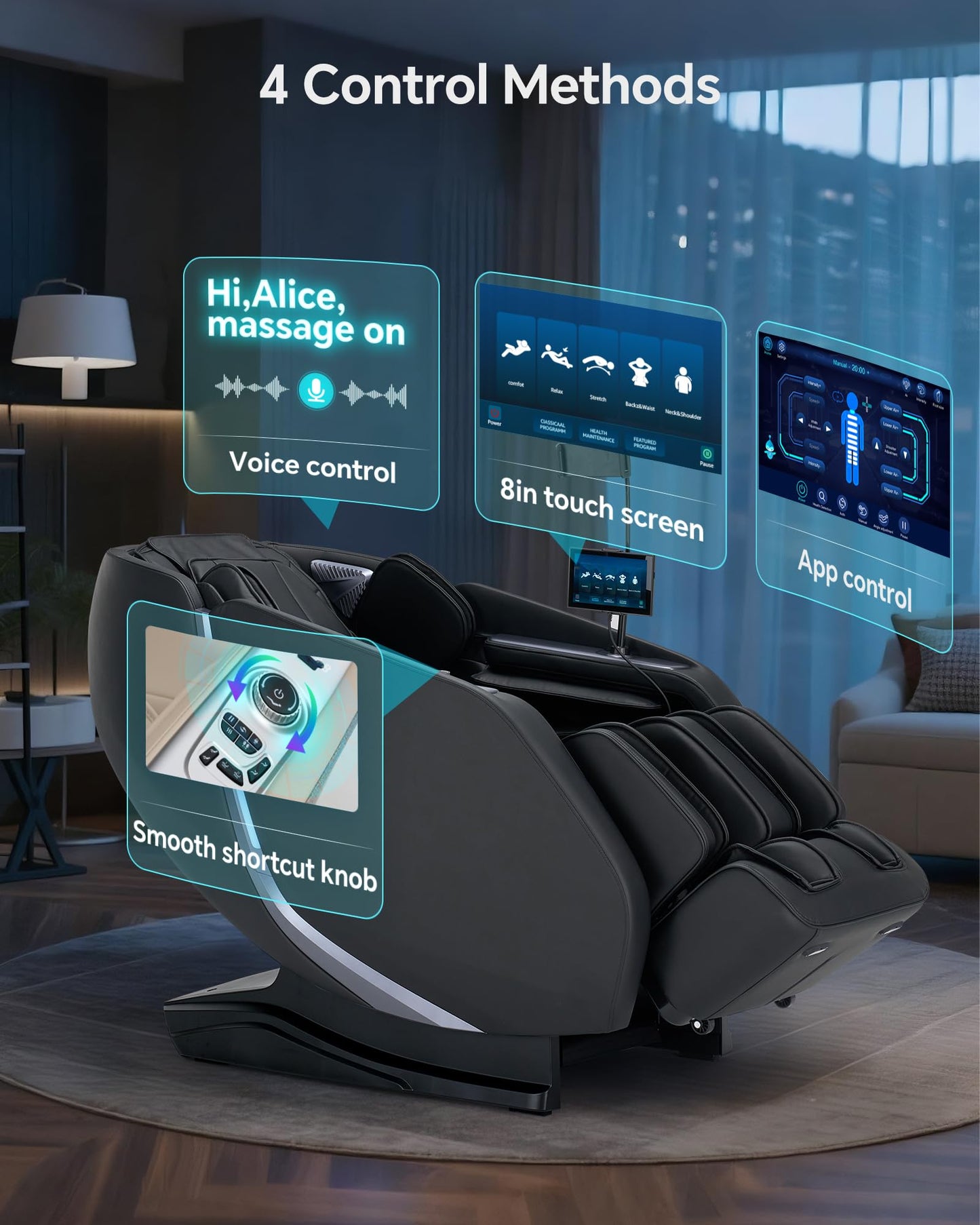 4D Smart Massage Chair Full Body - Zero Gravity Massage Chair Recliner with 53" SL Track, 15 Auto Modes, Body Scan, Heat & App Control - Luxury Shiatsu Massager for Sports Recovery & Home Office,Black
