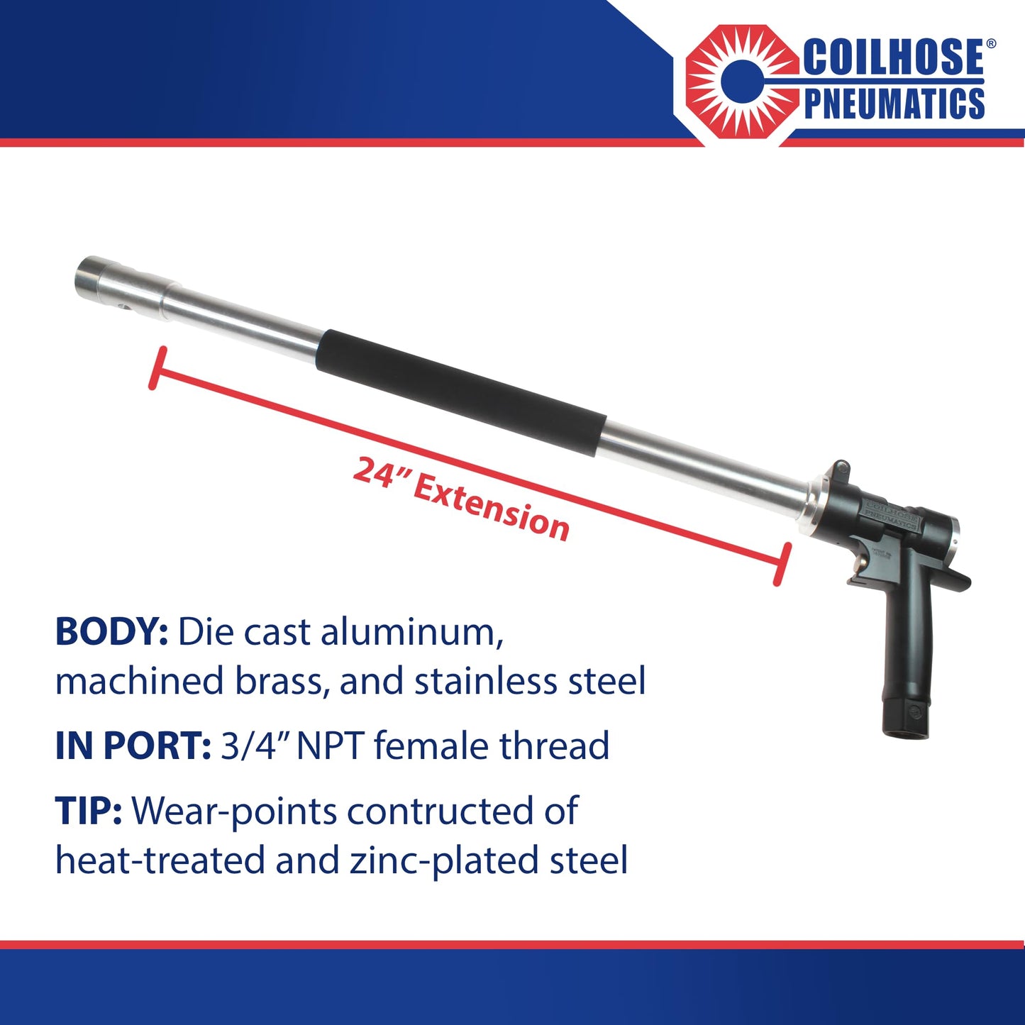 Coilhose Pneumatics 9000-24S Cannon Extreme High Volume Blow Gun with 24-Inch Extension Safety Nozzle Tip