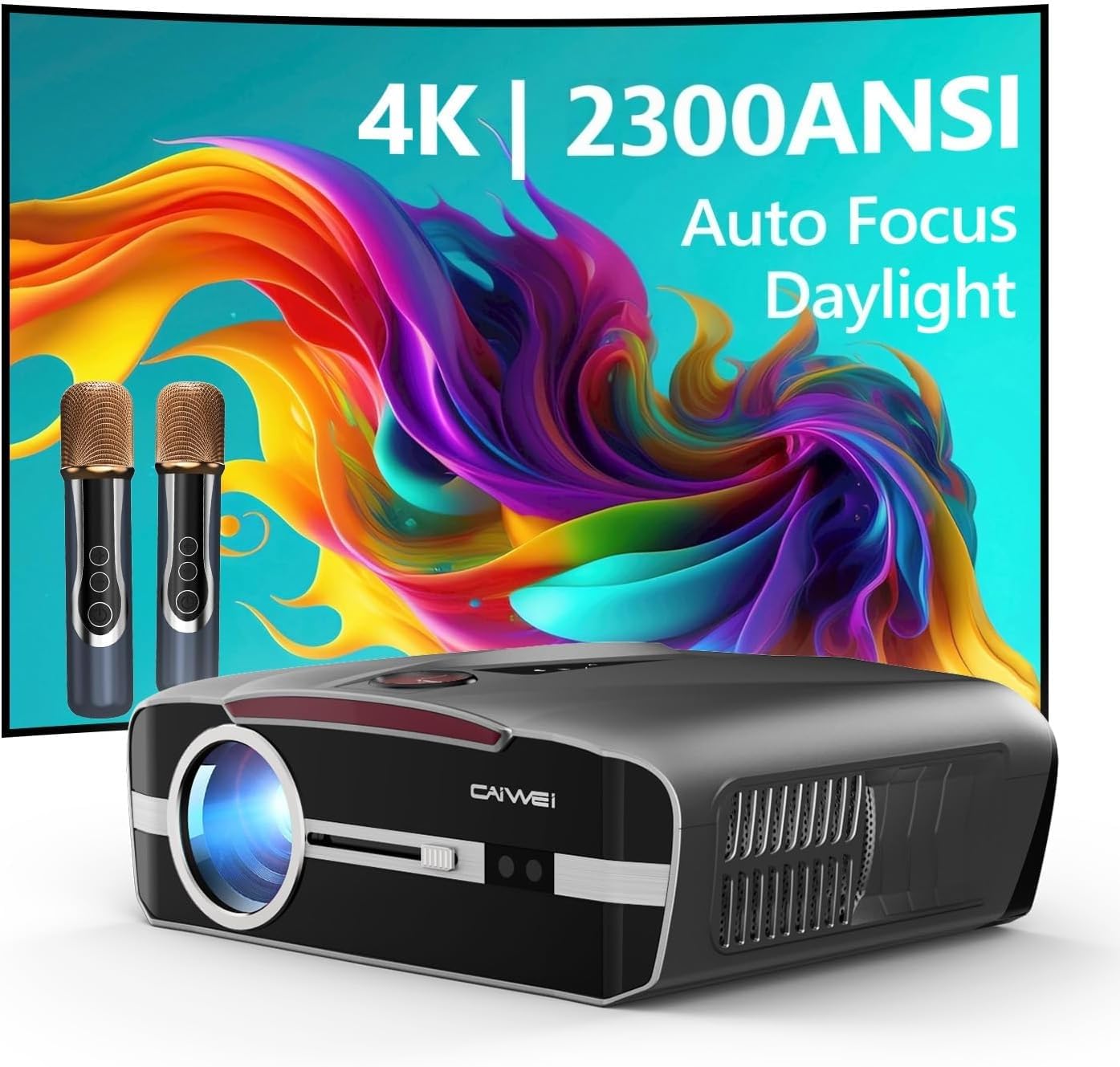 Daylight Projector Auto Focus 4K, 2300 ANSI Bright HD LED 4K Home Theater Karaoke Movie Gaming Projector Ceiling Indoor Outdoor Native 1080P Smart TV Proyector with 5G WiFi Bluetooth Apps HDMI WiFi 6
