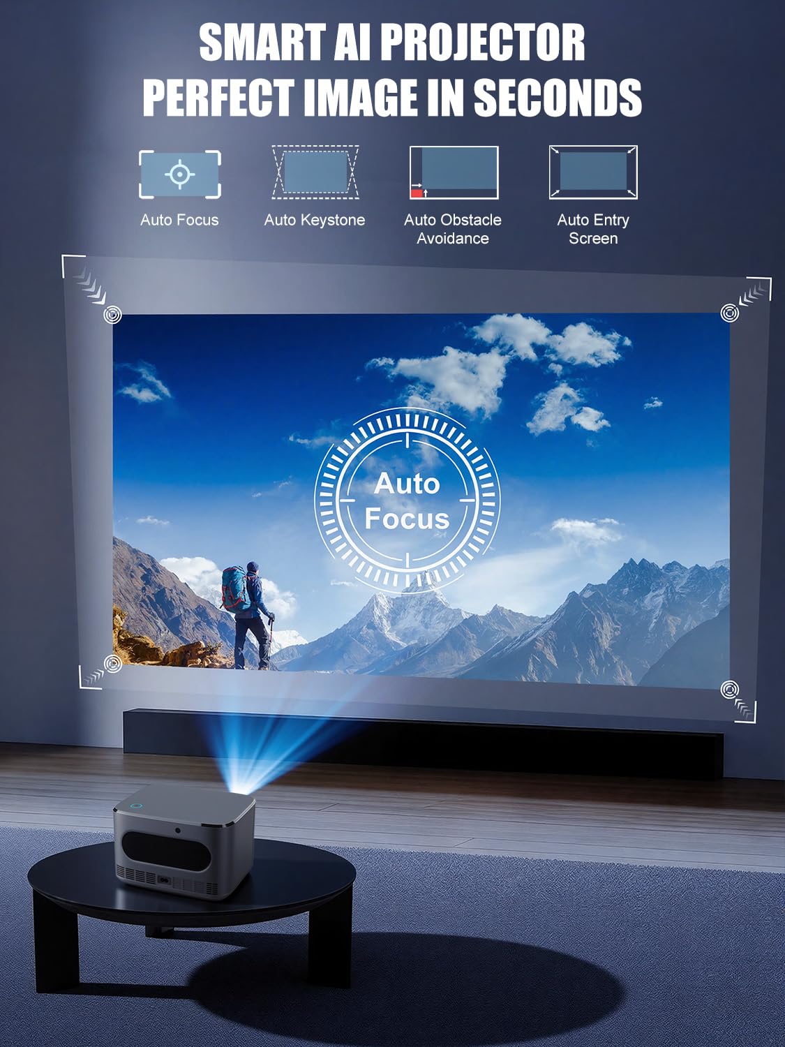 Polaring Native 1080P Projector with Official Licensed Netflix, 4K Supported Smart Movie Projector with WiFi and Bluetooth,Auto Focus/Keystone, Sealed Optical Engine for Home Theater & Bedroom