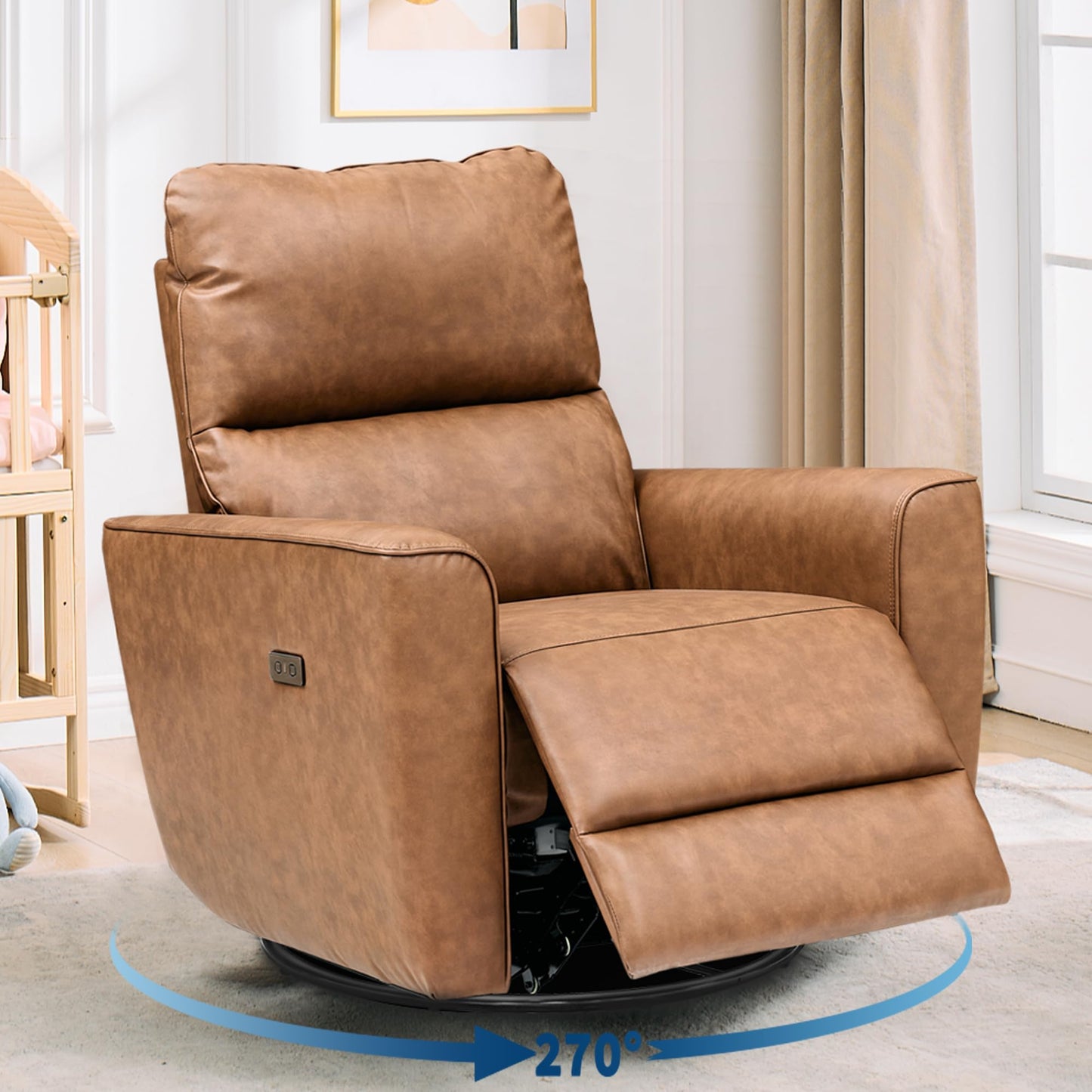 Garvee Power Swivel Glider Recliner Chair with USB Port & Lumbar Support – Effortless Rocking, Recline & Comfort for Living Room, Nursery & Home Theater
