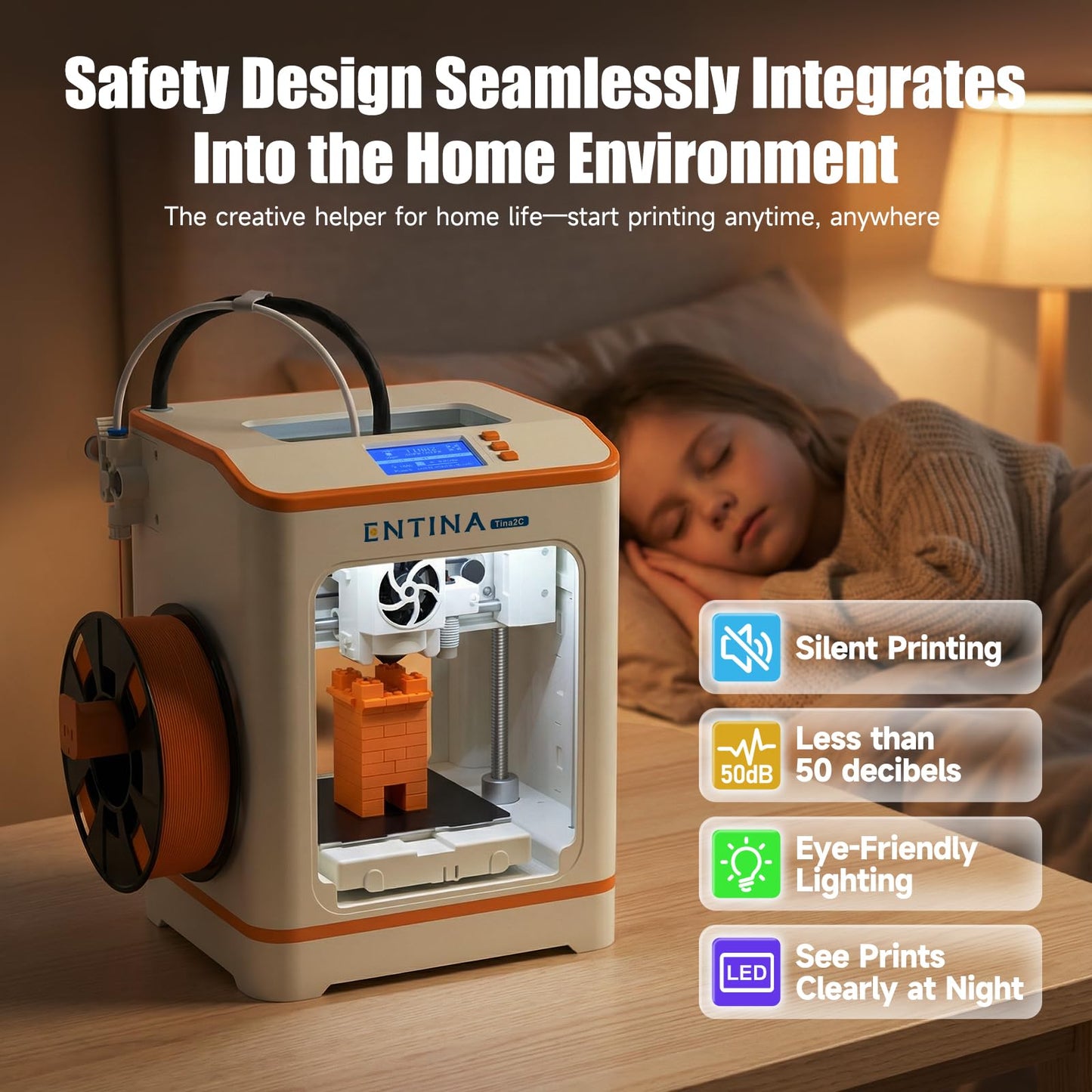 Entina Tina2C Mini 3D Printer for Kids & Beginners – Fully Assembled, Ready in 8 Minutes, App & WiFi Control, 3000+ Models, 20+ DIY Modules, Auto Leveling, High Precision for Home & STEM Learning