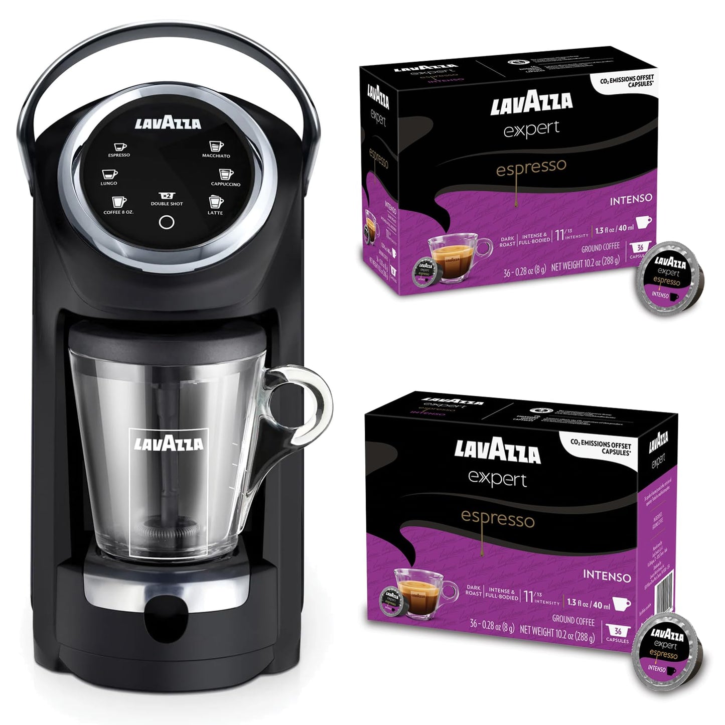 Lavazza Classy Plus Coffee Maker – 72 Count Intenso Espresso Capsules – Dual Brew Espresso & Lungo Machine Compatible Expert Capsules
