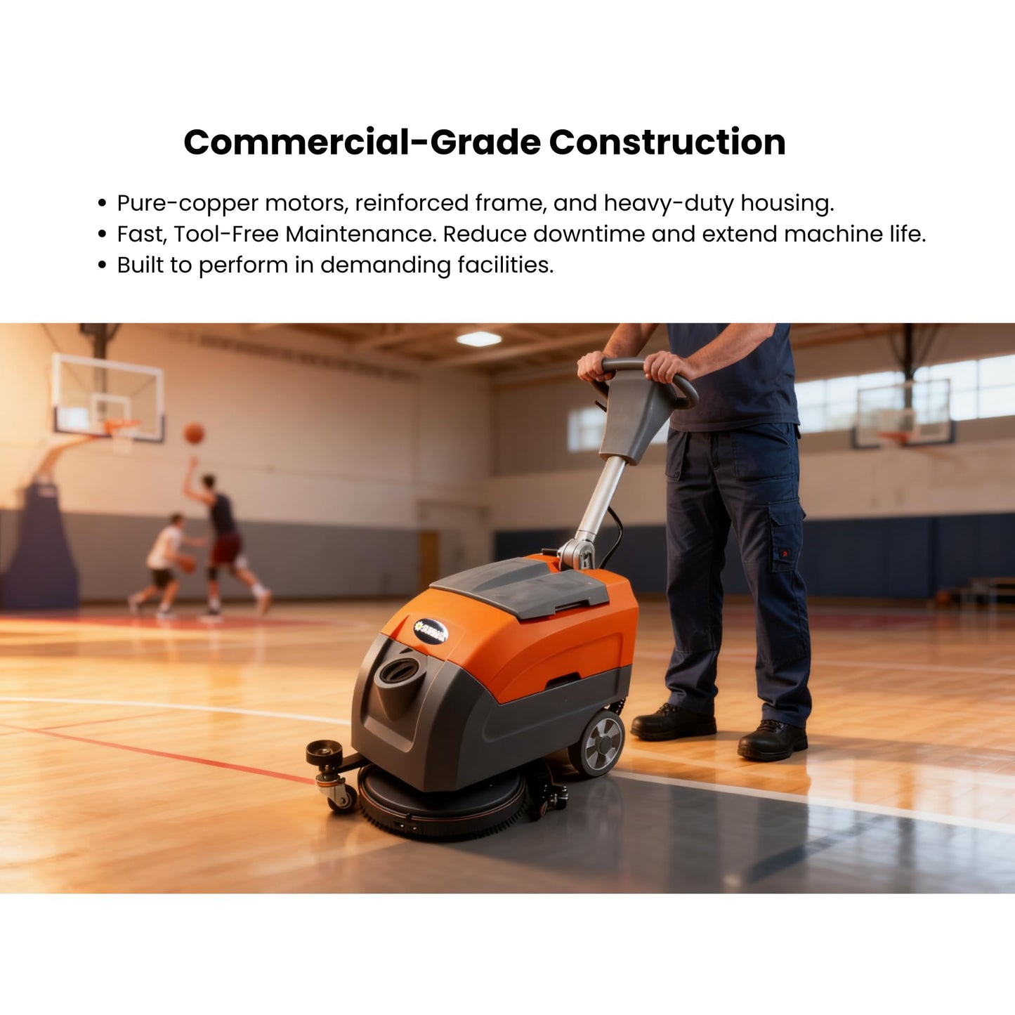 SUNMAX 17" Walk-Behind Floor Scrubber Machine, 19,000 Ft²/H, 2.5-Hour Fast Charging, Up to 2.5 Hours Runtime, 7.9/9.2-Gal Tanks, Commercial Hard Floor Cleaner | RT35+