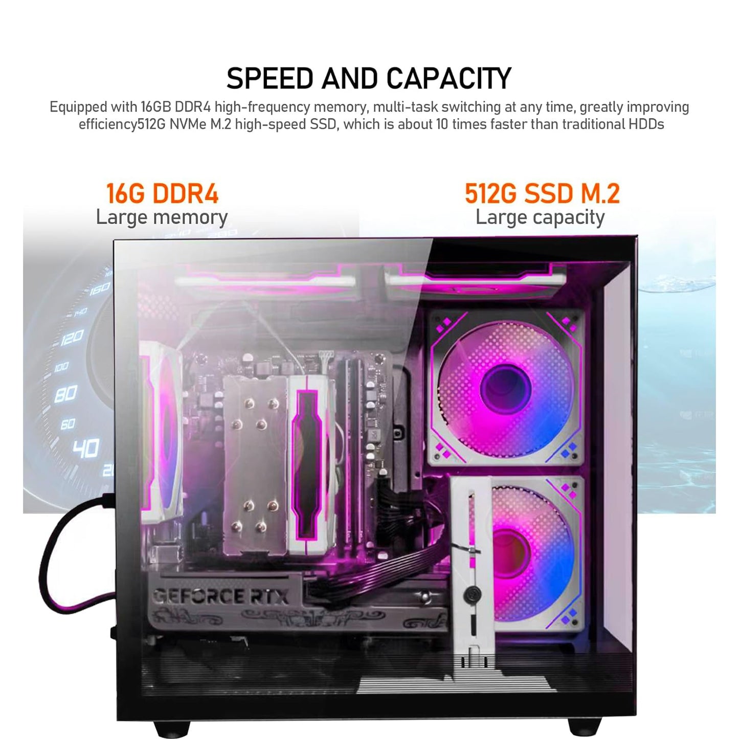 suevery Prebuilt Gaming PC, Black, Ryzen5 6Cores 3.6G-4.1G, DDR4 3200MHz 16G RAM, NVMe 512G SSD, Radeon RX560 4G, WIFI6 Desktop Computers Business Home