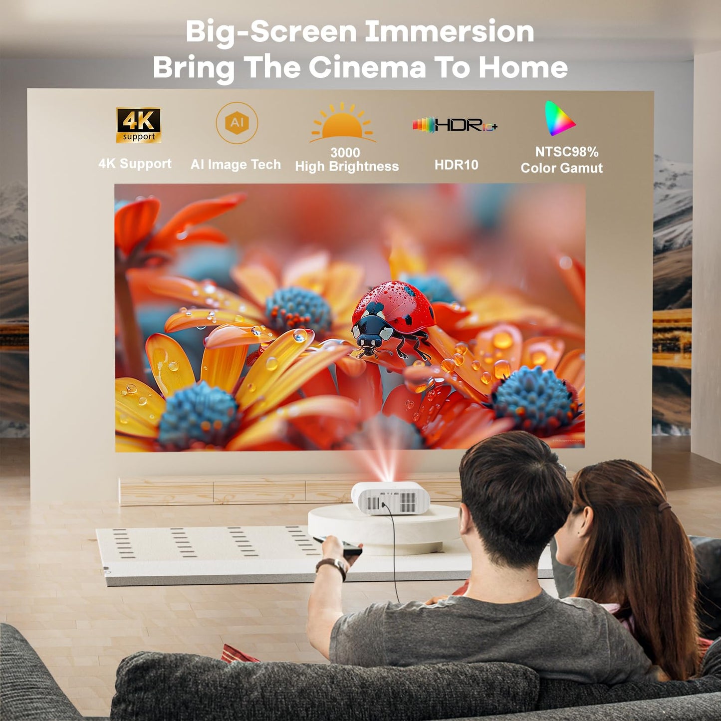 Outdoor-Projector with Google TV:3000 Brightness/Auto Lens Cap & 4D Keystone/Auto Focus & AI Voice Control, Sovboi Portable-Projector with WiFi & Bluetooth, Smart Movie Proyector for Streaming Apps