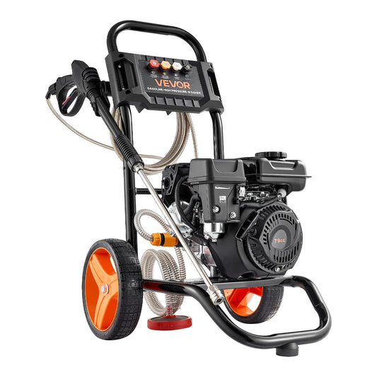VEVOR Gas Pressure Washer 2900 PSI and 1.85 Max GPM, Upgrade Aluminum Pump with Spray Gun and Wand, 4 Nozzle Set, Gas Powered Pressure Washer for Cars, Fences, Driveways, Homes, Patios, Furniture