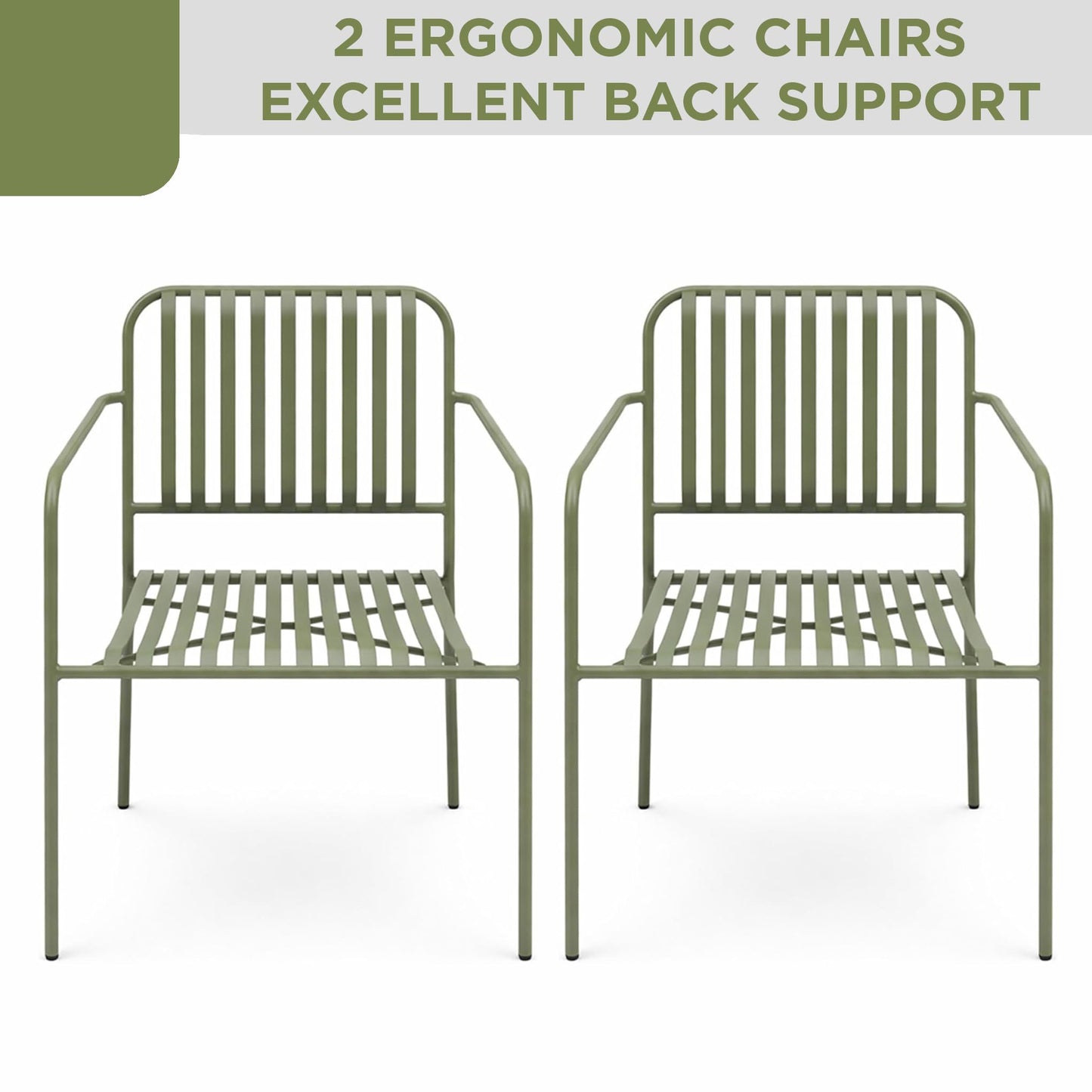 Alpine Corporation VTFAM152A Metal Outdoor Bistro Set, 3-Piece Patio Conversation Set with Round Side Table & 2 Chairs, Weather-Resistant Steel Frame, Compact Balcony Furniture, Green