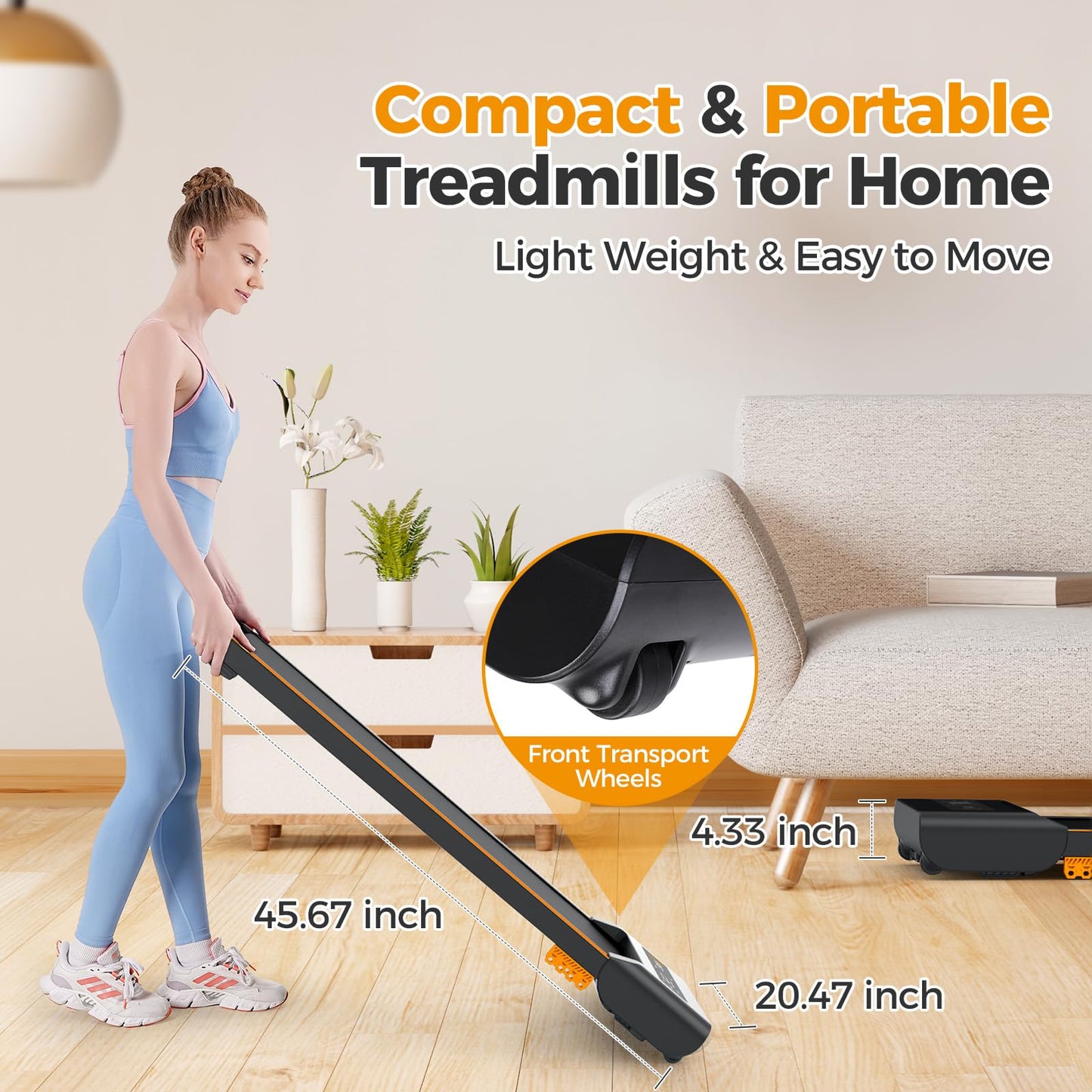 HiFast Walking Pad with Incline, Under Desk Treadmill for Home, 2.5 HP Portable Treadmills with Incline, Compact Treadmill Small Running Pad with LED Display, Remote Control