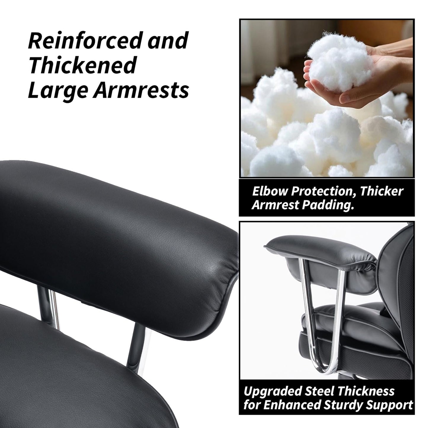 Efomao Big and Tall Office Chair 400lbs – High Back Executive Chair with Swivel Base, PU Leather Upholstery, Lumbar Pillow, Padded Armrests, and Rolling Wheels，Black Computer Chair