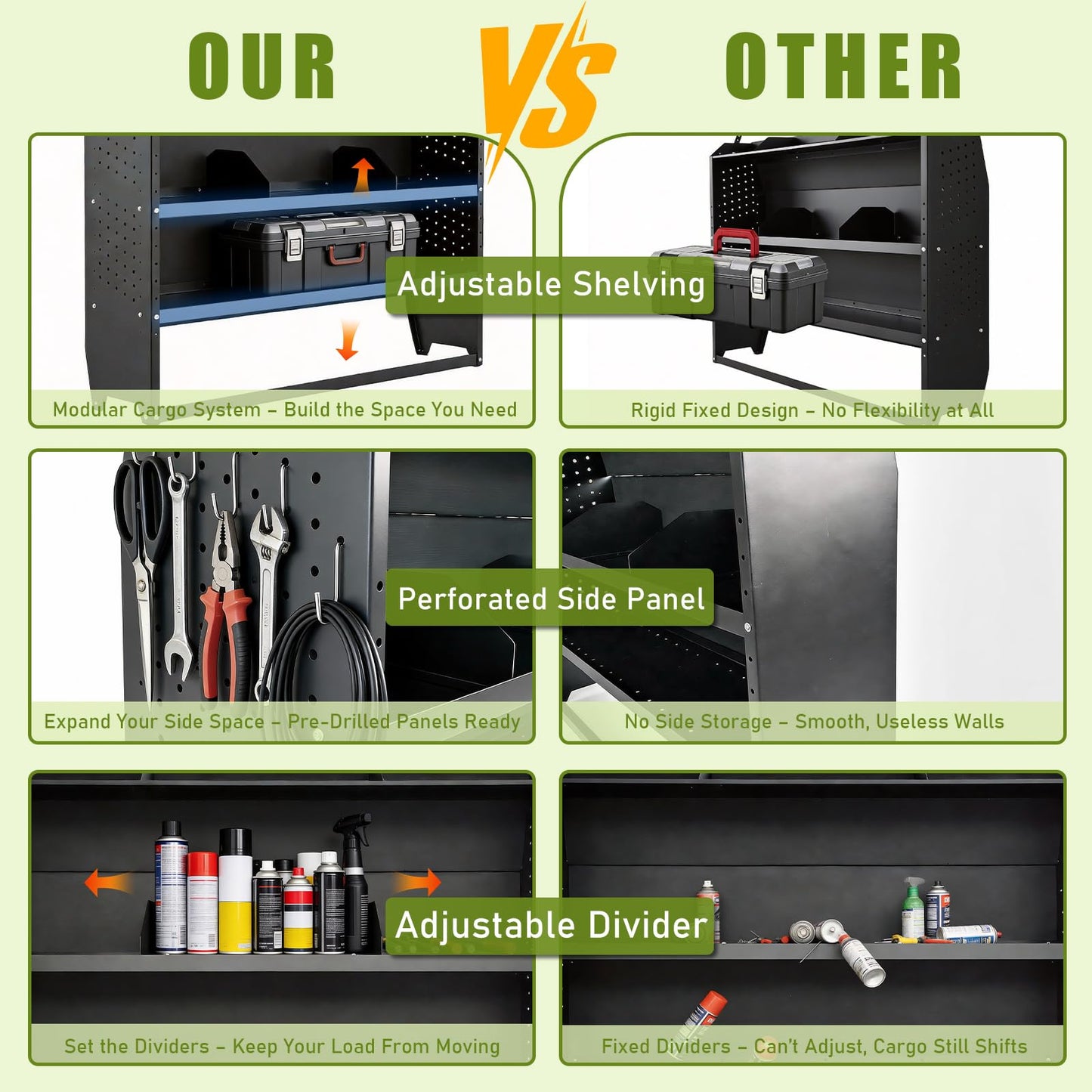 StellarStar Van Shelving Steel Storage System for Low/Mid/High Roof Ford Transit, Promaster, Chevy Express/GMC Savana, NV, Sprinter and Metris, Heavy-Duty Cargo Van Shelving, 52" W x 46" H x 13" D