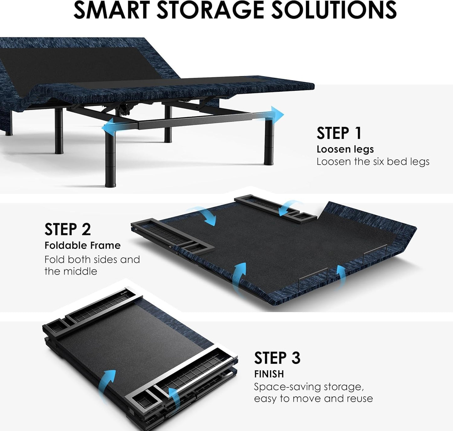 Smart Fold F450 Adjustable Base, 1000 lb Capacity, Metal Frame, Twin XL to King (King (U.S. Standard))