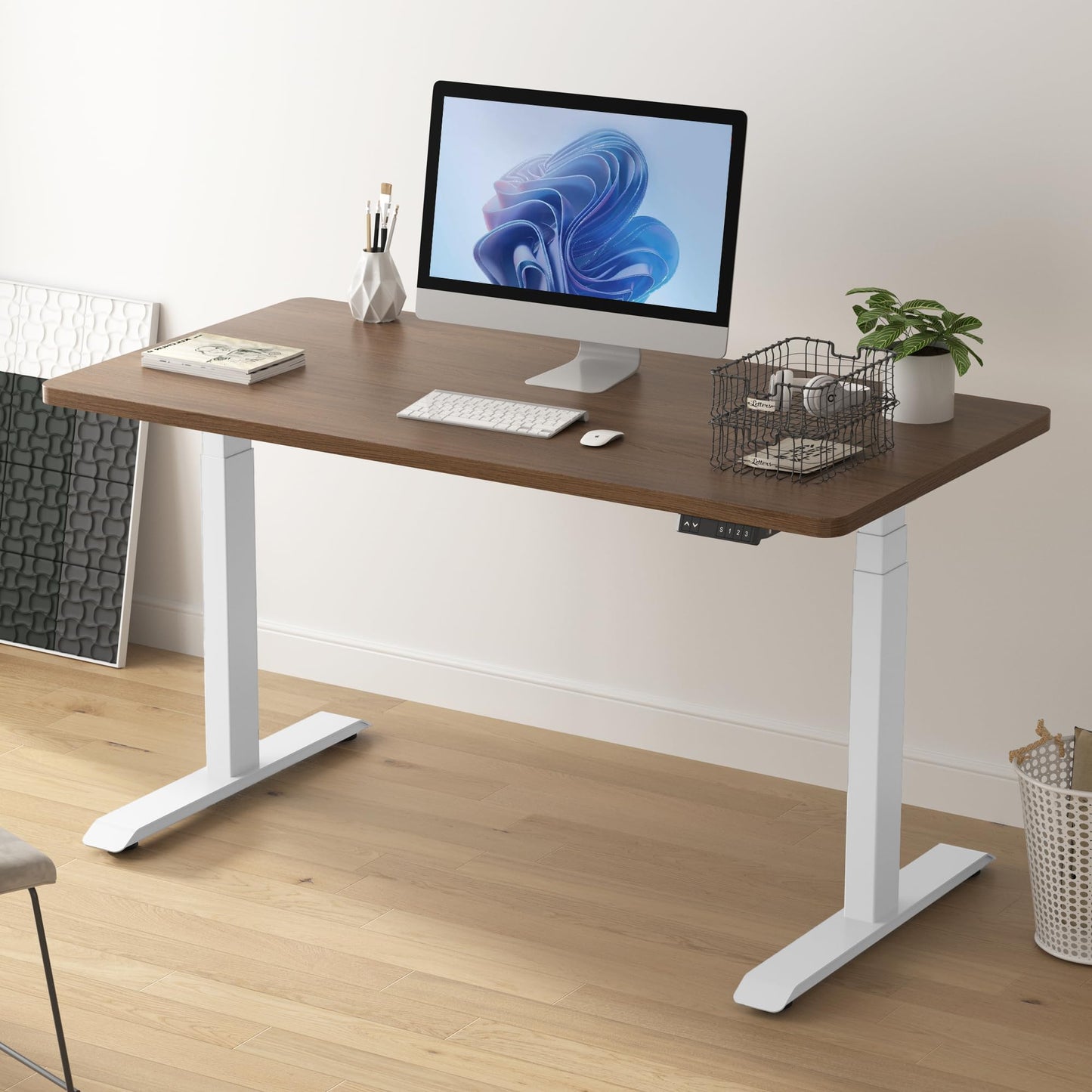 Fromann Dual Motor Electric Standing Desk Frame 3 Tier Legs Height Adjustable Handset with USB A+ C Ports Sit Stand up Desk Base for Home and Office (White)