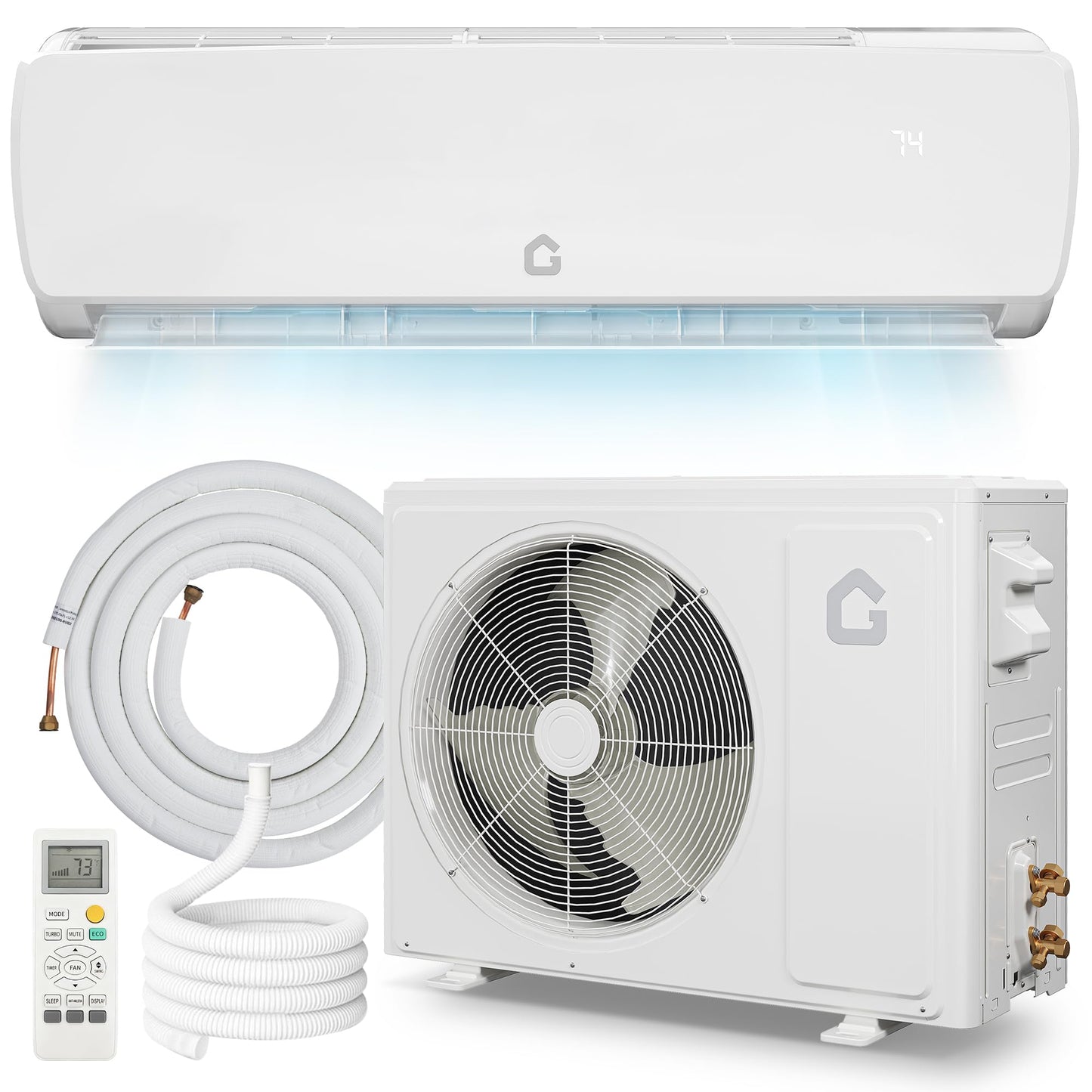 115V Mini Split Air Conditioner 9000 BTU 19 SEER2 Heat Pump, Cools 450 Sq.Ft with Household Plug, 3-in-1 Inverter System for Cooling Heating Dehumidifying, 10ft Line Set for Standard Wall Outlet