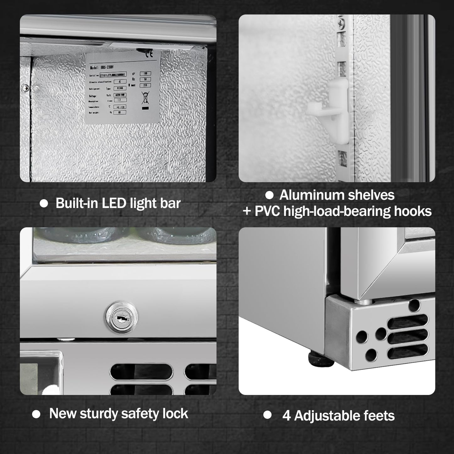 BINGERMA Back Bar Cooler with 2 Glass Doors Under Counter Commercial Beverage Refrigerator Silver Stainless Steel 7.4 Cu.ft. ETL Drink Fridges for Bar,Office