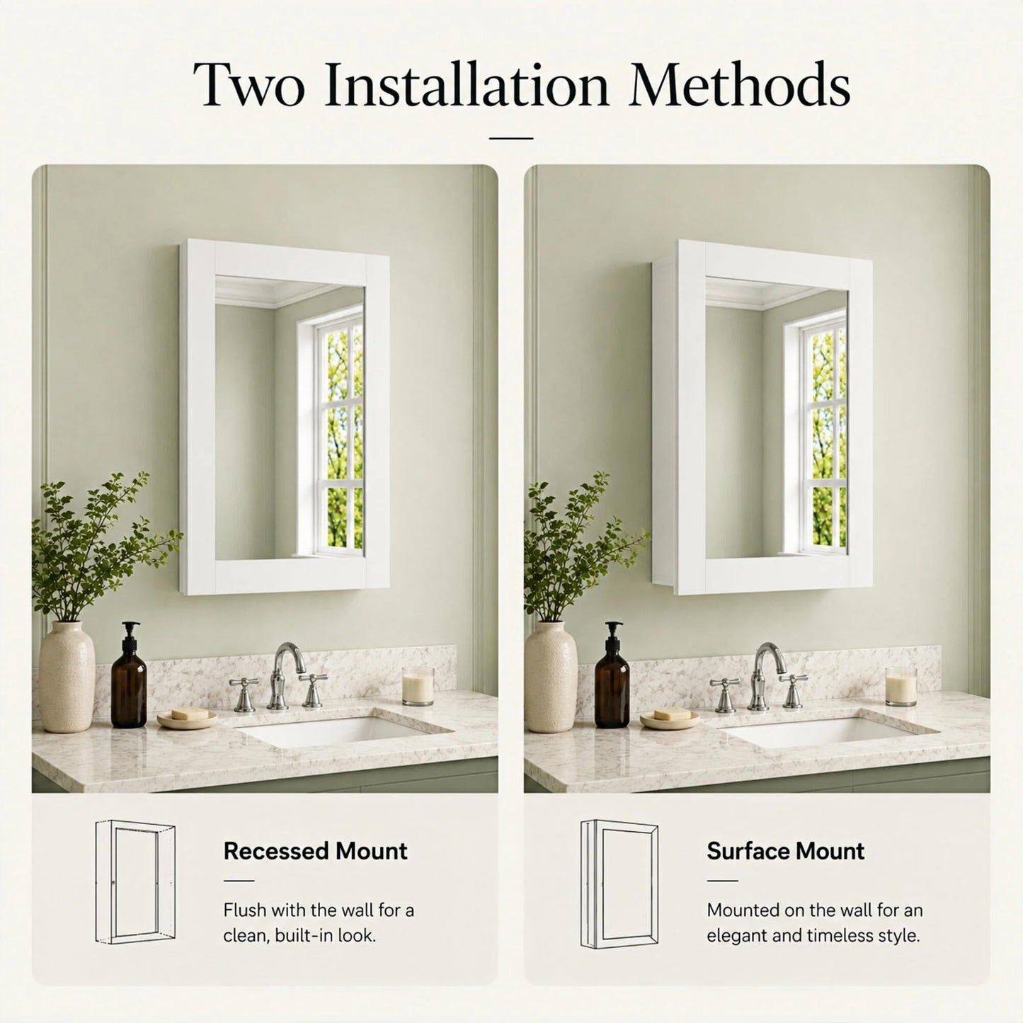 Buruis 20 x 28 Inch Wood Medicine Cabinet with Mirror, Recessed or Wall-Mounted Bathroom Storage Organizer, Adjustable Shelves & Soft-Close Hinges, Fully Assembled, White