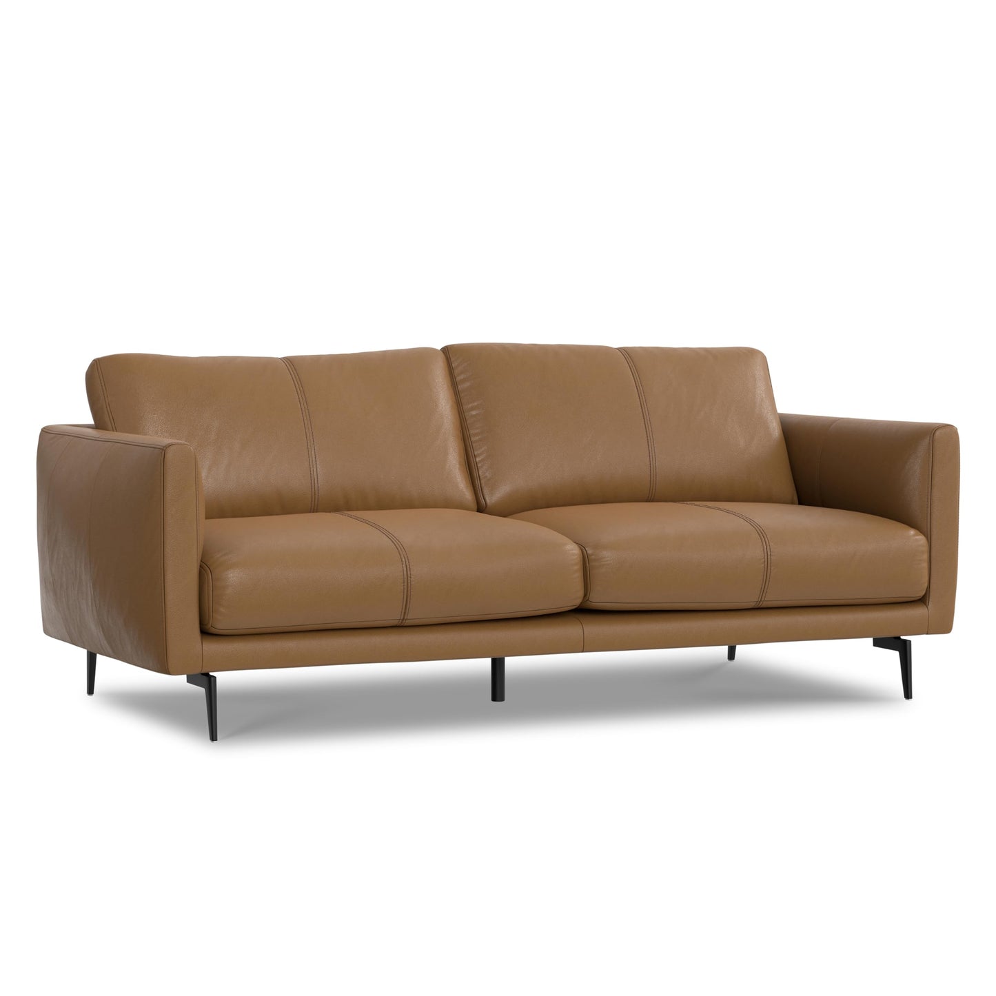 SIMPLIHOME Stevens Sofa in Genuine Leather, Butternut Brown, 81-inch Wide, Solid Wood Frame, Modern Living Room Furniture