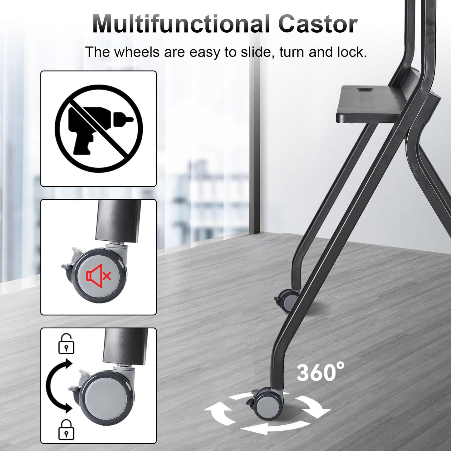Smart Board Stand with Camera Tray Fits 42"-75" Screens, Interactive Whiteboard Stand with 360° Rotating Wheels Holds 300LBS, Height Adjustable,Mobile Stand for Home, Office & Classroom