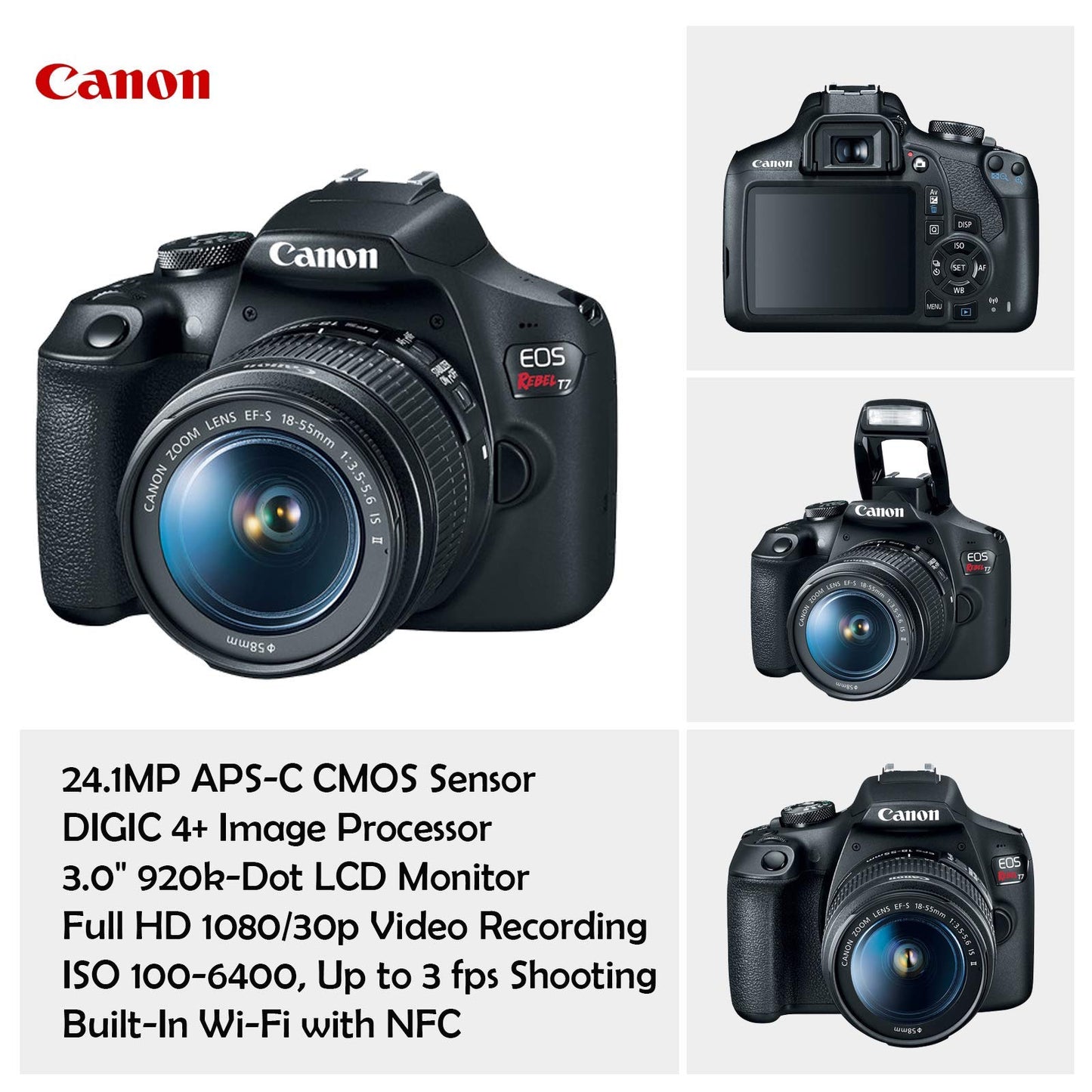 Canon EOS Rebel T7 DSLR Camera Bundle with 18-55mm IS II, EF 75-300mm III, and 500mm Preset Lens, 32GB Memory and Accessories (Renewed)