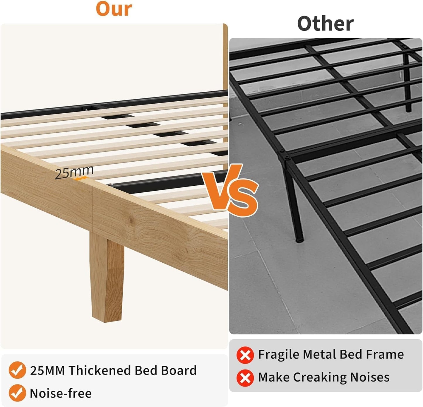 GAOMON Full Rattan Wood Bed Frame with Natural Rattan Headboard, Full Size Platform Bed Frame with LED Lights, Mattress Foundation, Noise-Free, No Box Spring Needed