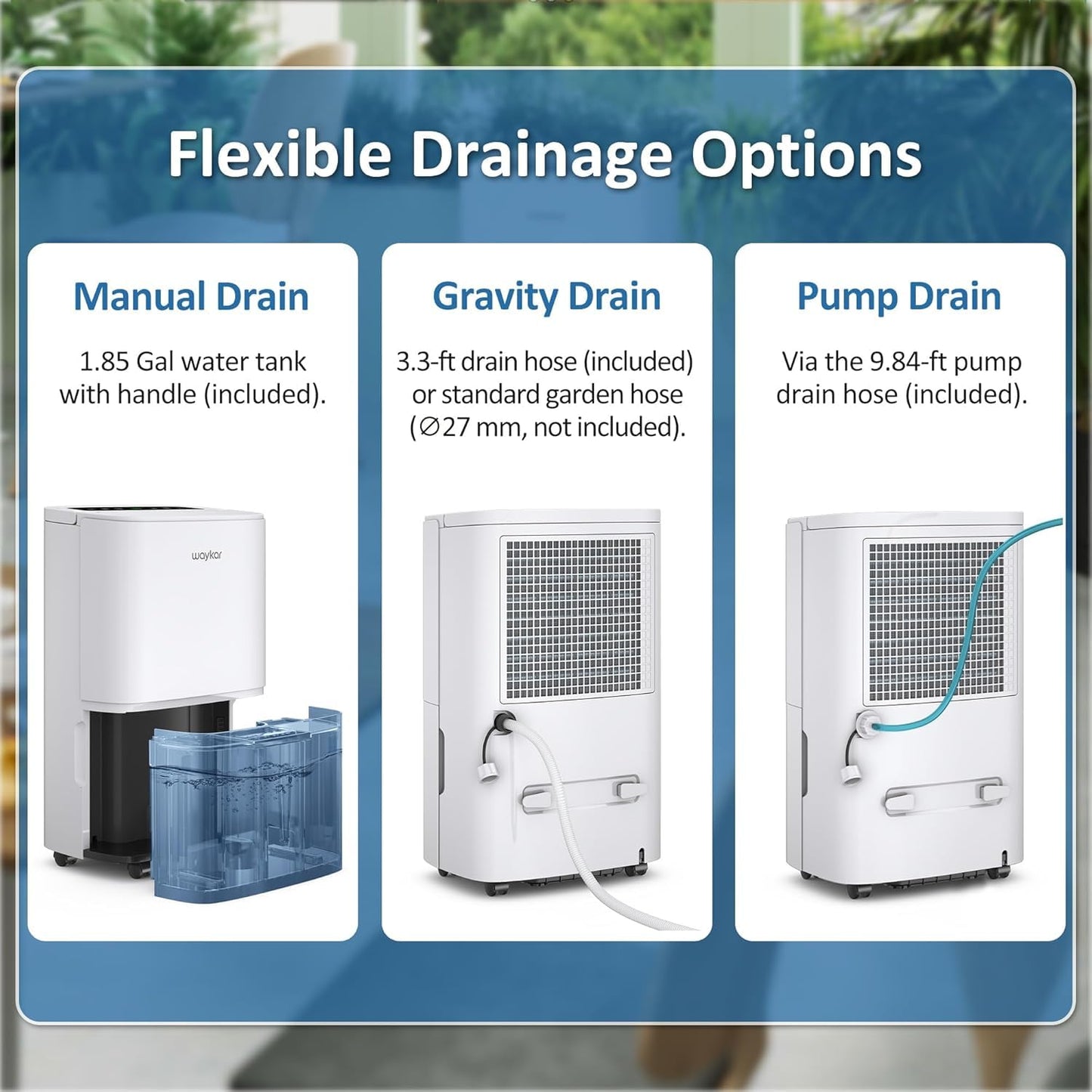 Waykar 150 Pints 2025 Energy Star Dehumidifier with Pump for Spaces up to 7,000 Sq. Ft. at Commercial and Industrial Large Room, Warehouse, Home, Basement, with Drain Hose, Auto Defrost, Self-Drying