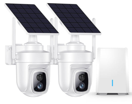 4K Security Cameras Wireless Outdoor with local storage Base,No Subscription Required,Solar-Powered,Home Security Cameras System with 360° Pan&Tilt,Auto Tracking,5G & 2.4G Router Compatible,2 cam kit