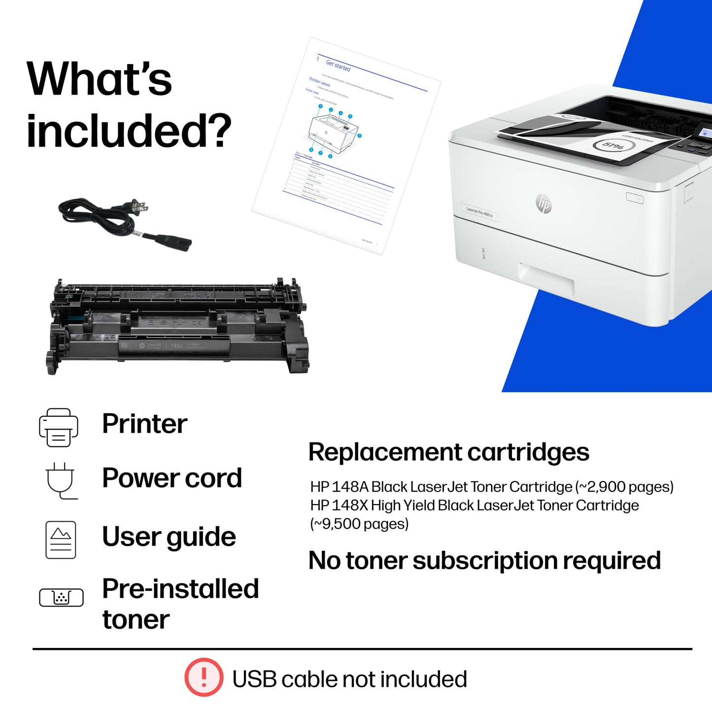 HP LaserJet Pro 4001n Black & White Printer, Print, Fast speeds, Easy Setup, Mobile Printing, Advanced Security, USB, Ethernet Connection, Best-for-Office