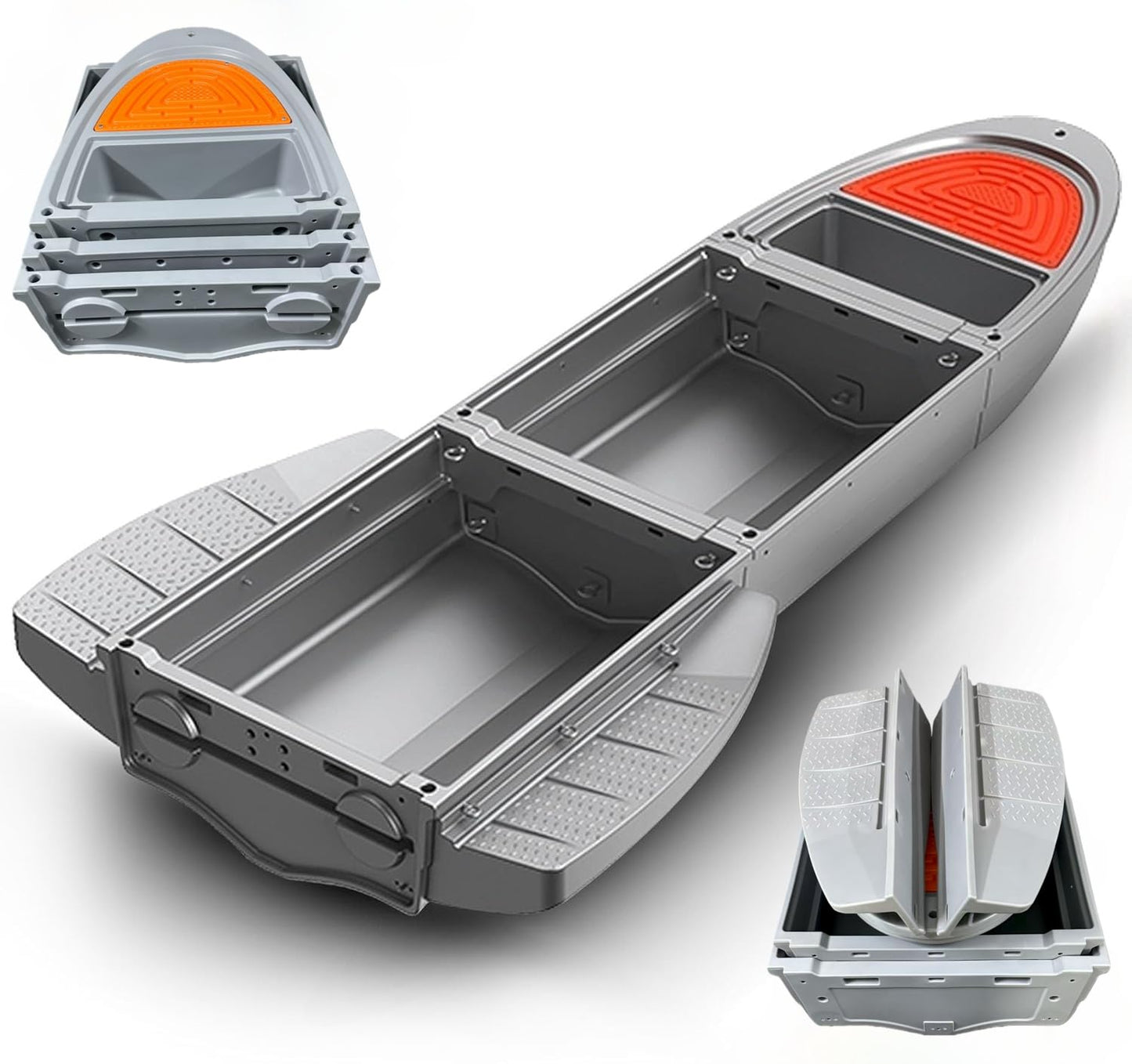 Artigree B1 Portable Boat, Upgraded Pontoon Boat - Modular Fishing Kayak with Integrated Fish Box, 1036 lb Load Capacity, 4-6 Persons - Suitable for Fishing, Rowing, Ferrying, Utility Work (Pro, Gray)
