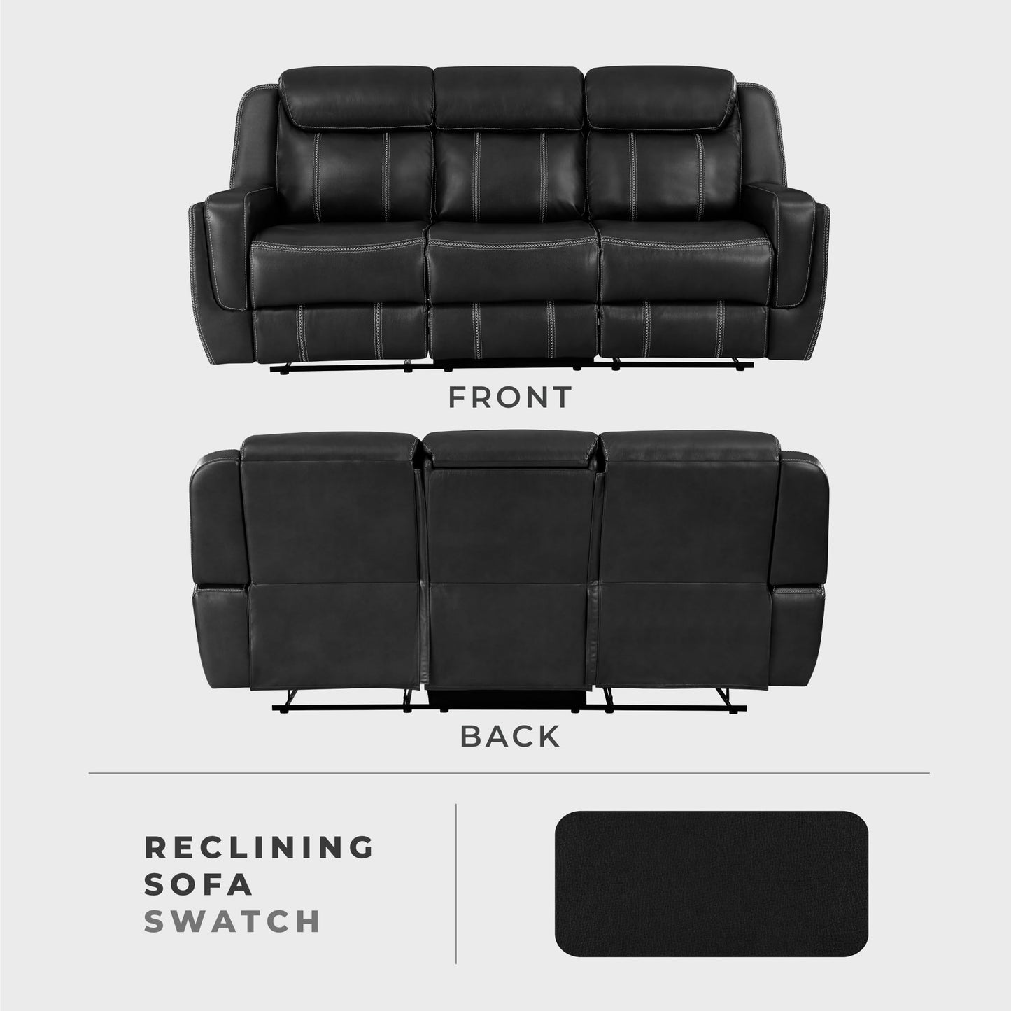 Lexicon Modern Double Recliner Sofa, Faux Leather Reclining Sofa With Center Drop-Down Cup Holders, Storage Pouch, Receptacles, USB Ports, Manual Recliner Couch For Living Room/Office/Apartment, Black