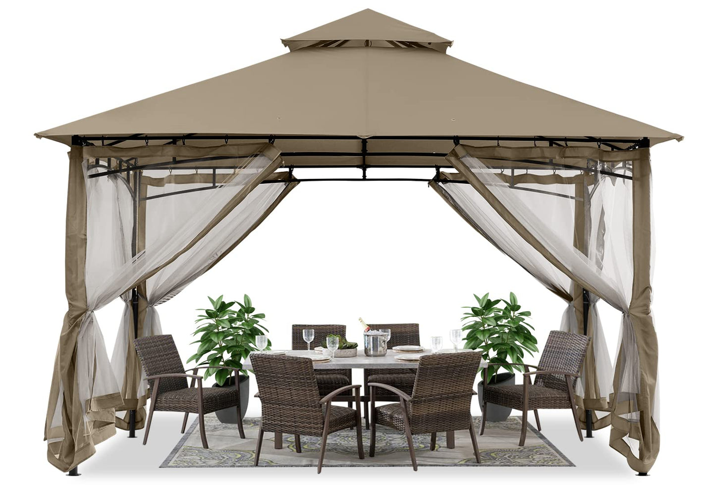 ABCCANOPY Gazebos for Patios 10x12 - Outdoor Steel Frame Gazebo with Mosquito Netting for Lawn Backyard Garden Deck (Khaki)
