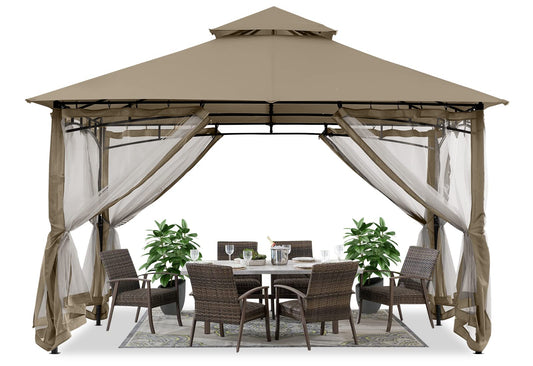 ABCCANOPY Gazebos for Patios 10x12 - Outdoor Steel Frame Gazebo with Mosquito Netting for Lawn Backyard Garden Deck (Khaki)