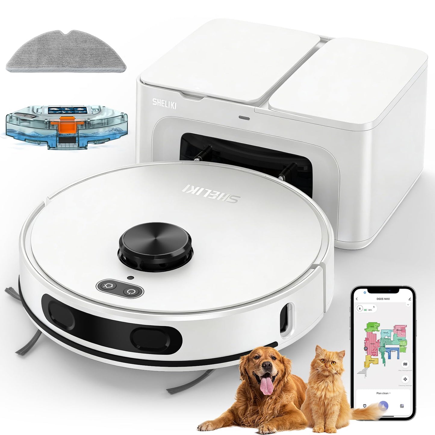 Robot Vacuum and Mop Combo, Self-Emptying Robotic Vacuums Cleaner Smart Mapping, 2-3 Months Hands-Free Base Strong Suction & LiDAR Navigation, 220 Mins Long Runtime for Pet Hair, Hard Floor, Carpet