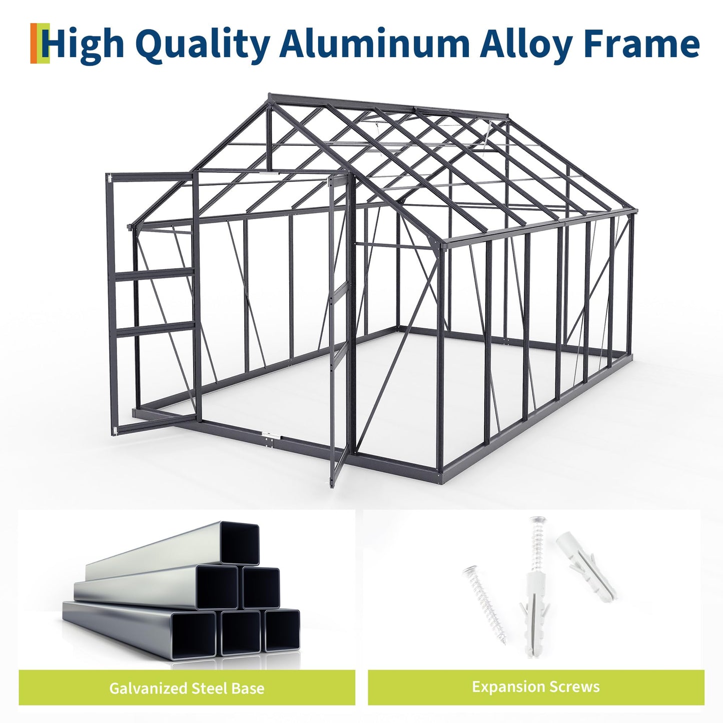 GarveeLife 8*12 ft Outdoor Walk-in Greenhouse, Polycarbonate Green House, Heavy Duty Greenhouse with Vented Roof Window, Windproof Aluminum Frame, Suitable for Outside Gardening, Backyard, Patio