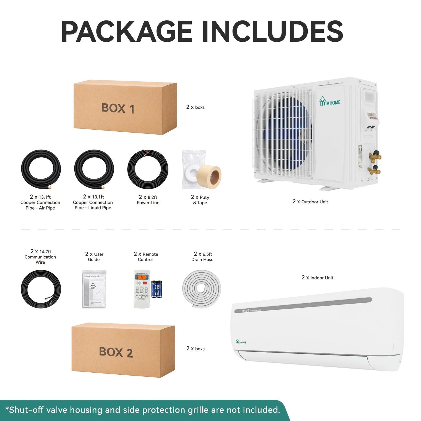 YITAHOME 2 Zone 24000 BTU Mini Split AC/Heating System, 20 SEER2 12000 + 12000 BTU WiFi Enabled 115V Dual Zone Ductless Air Conditioner with 2 Outdoor Units, Enable Different Modes Simultaneously