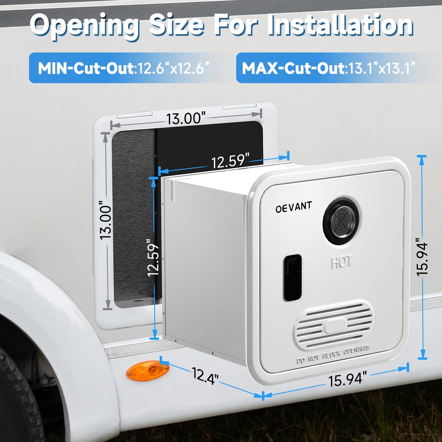 OEVANT RV Tankless Water Heater,55,000 BTU RV Instant Water Heater with Remote Controller,16x16 inch Door＆Front Water Outlet,Propane Gas, DC 12V, CSA Certificated,Compatible with All RVs-White