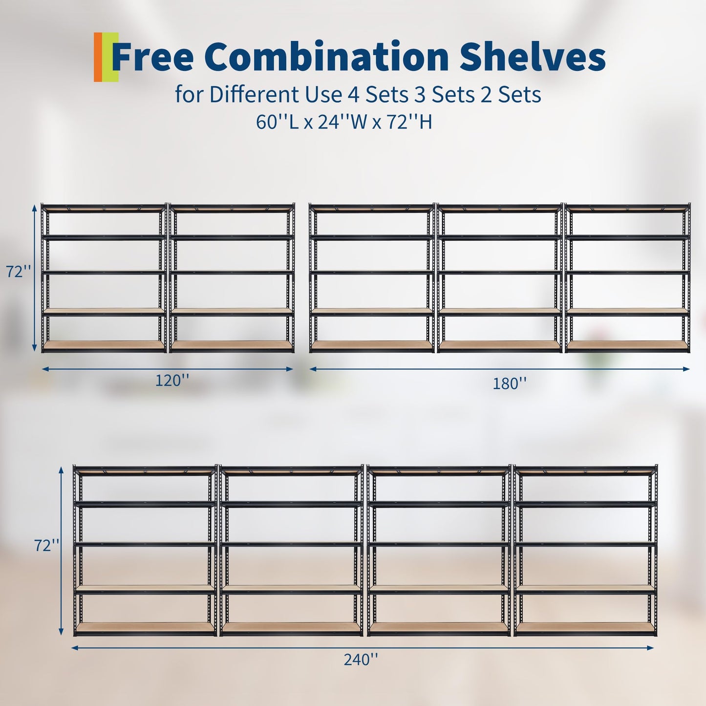 Garage Storage Shelves 5 Tiers, Heavy Duty Storage Shelving Racks with 3000 LBS Capacity, 60 " L x 24 in W x 72 in H Metal Adjustable Shelving Unit for Kitchen Pantry Basement Bathroom Laundry