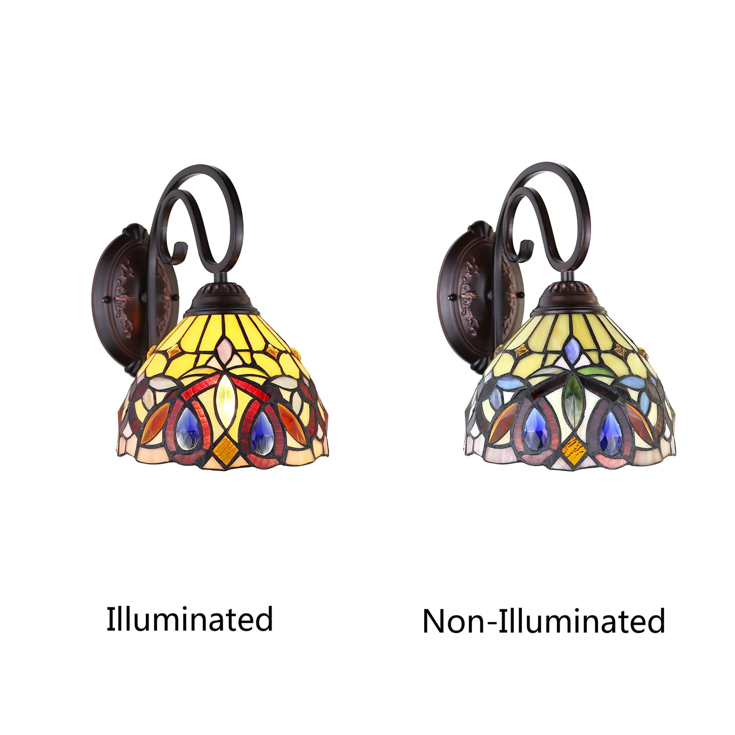 Chloe Lighting Victorian Tiffany-Style Wall Sconce, Dark Bronze, Glass, 8in Wide, Multicolor, Model CH33353VR08-WS1