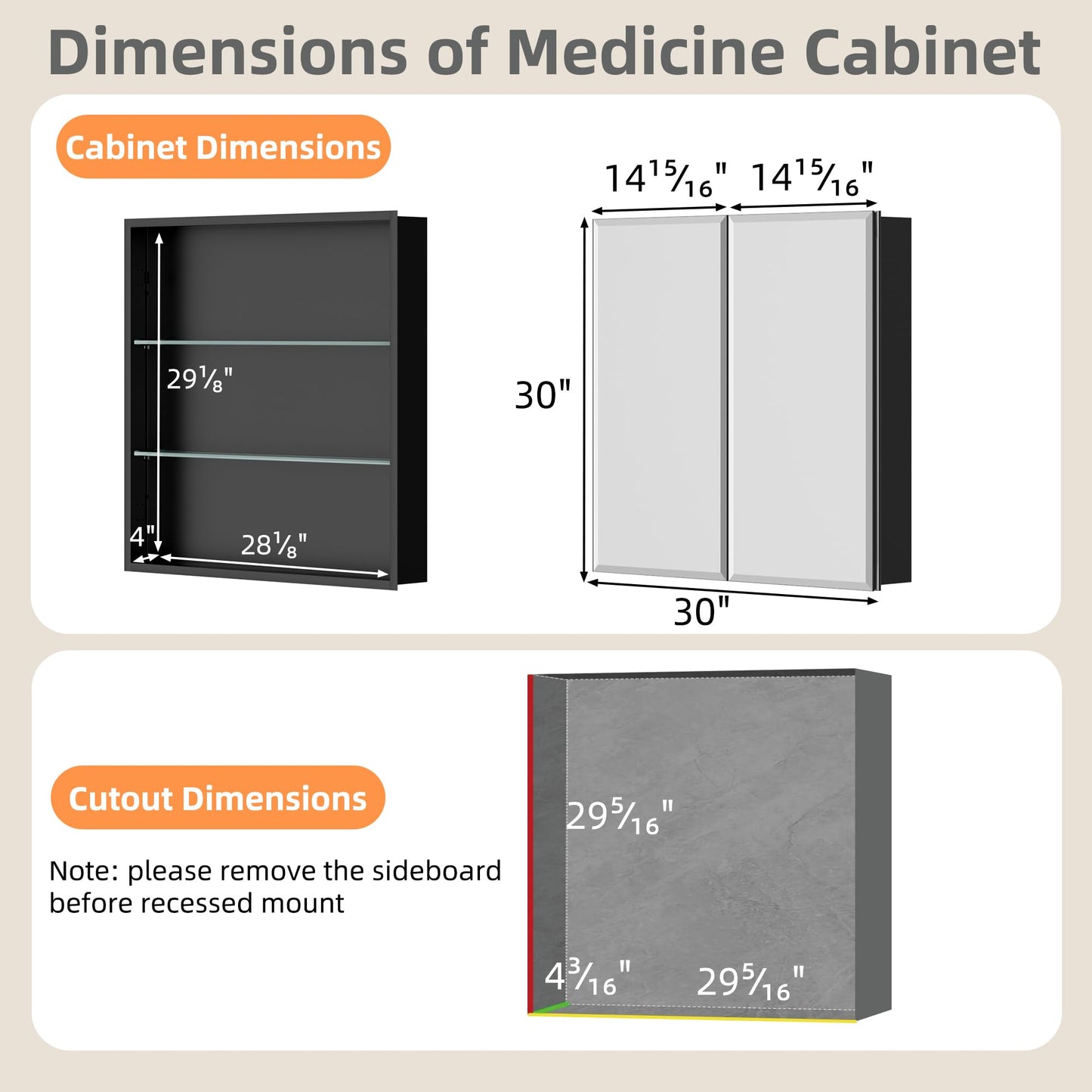 Keazile 30x30 Inch Medicine Cabinet with Mirror, Aluminum Bathroom Mirror Cabinet, Beveled Edge Mirrored Double Door, Adjustable Shelves, Surface or Recessed Mount Mirrors with Storage,Black