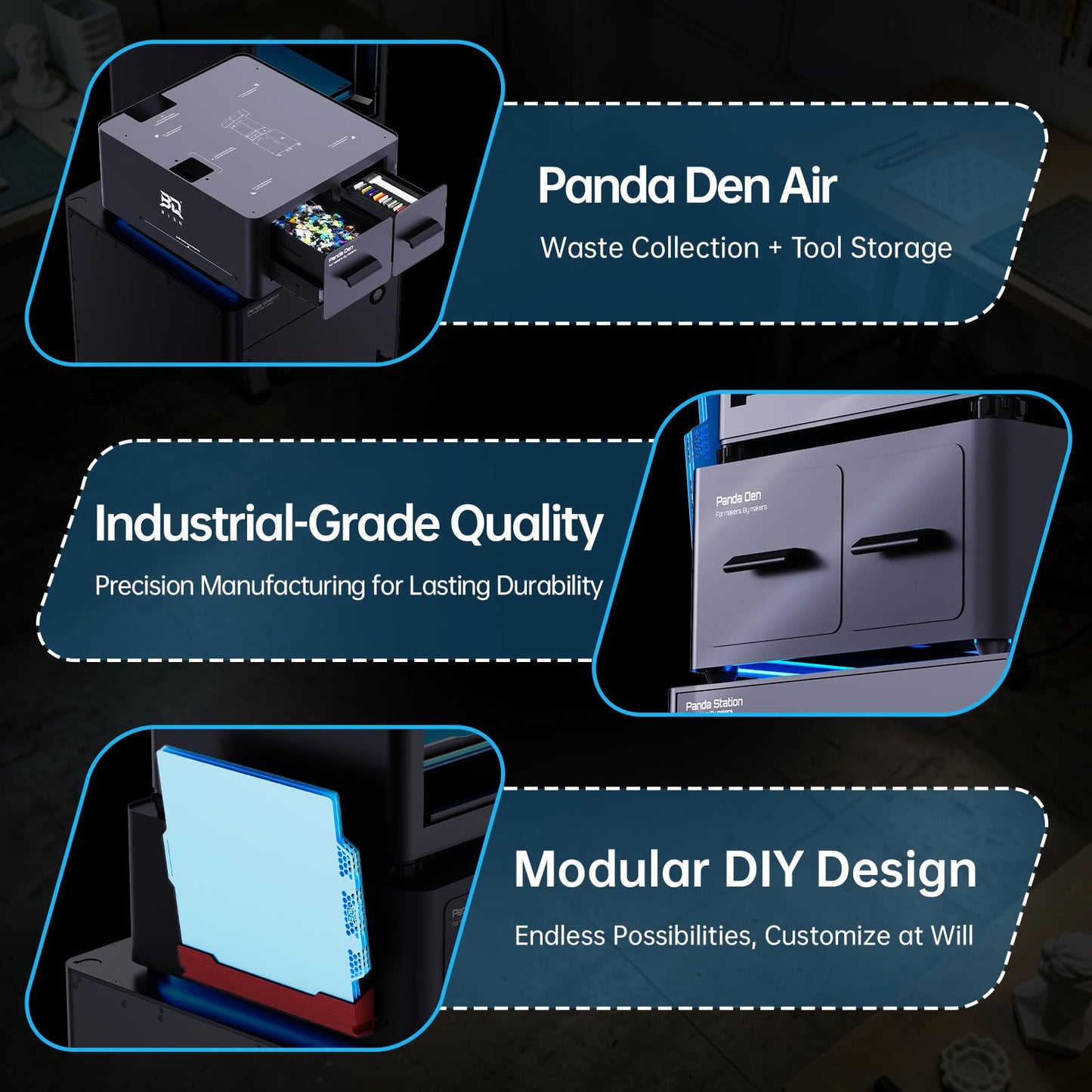 BIQU Panda Den Air for Bambu-Lab P1P/P1S/P2S/X1C/X1E/X2D/A1/A1 Mini 3D Printers, Filament Waste Collection System for P1/X1/X2/A1, Tool Storage Drawer + Direct-Drop Filament Poop Gather Drawer