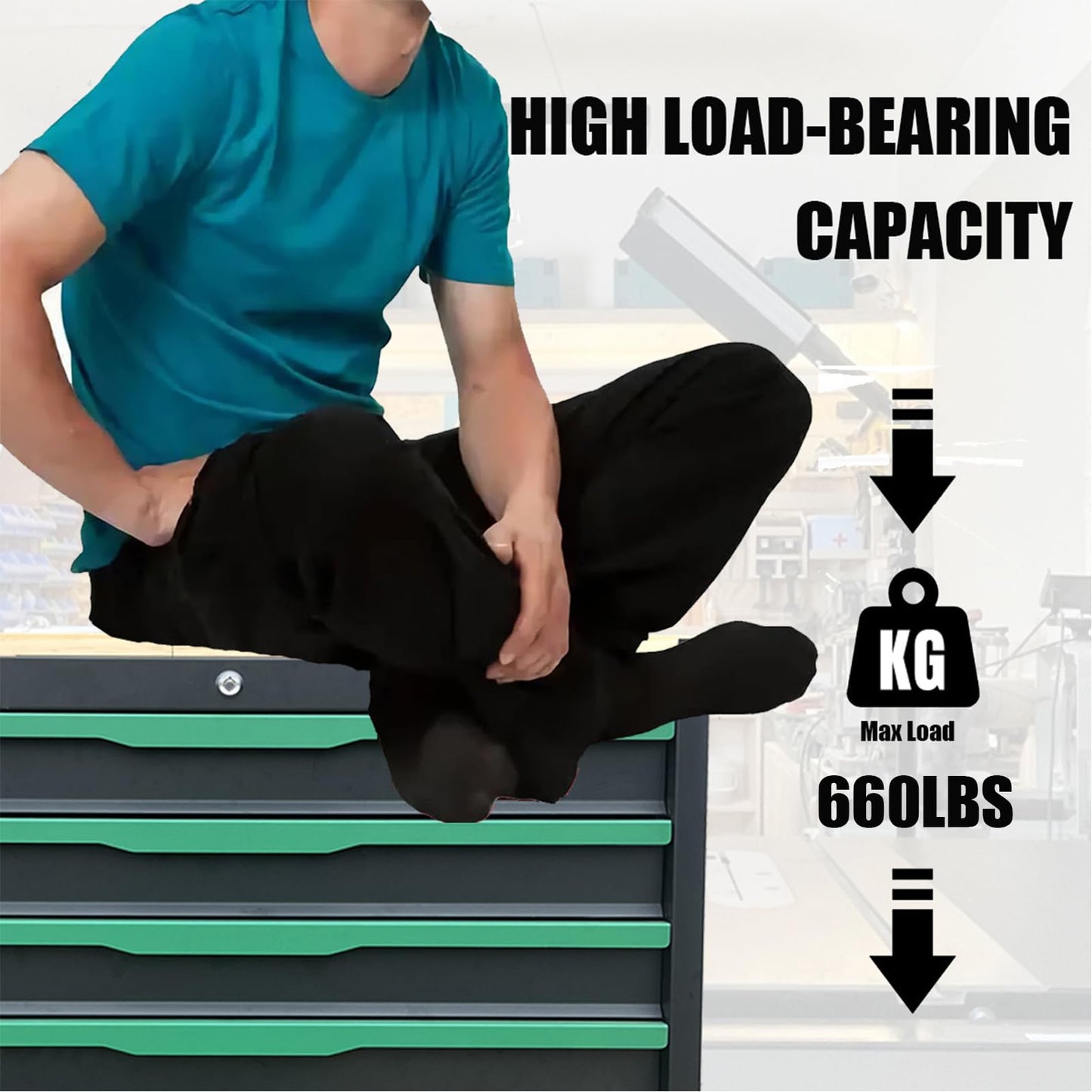 Griplier 7-Drawer Tool Chest with Wood Top, 31.3W x 18.9D x 32.3H inches, Black and Green，Locking Rolling Tool Box with Wheels,Mechanic Tool Cabinets for Garage, Warehouse,Repair Shop(7 Drawers)