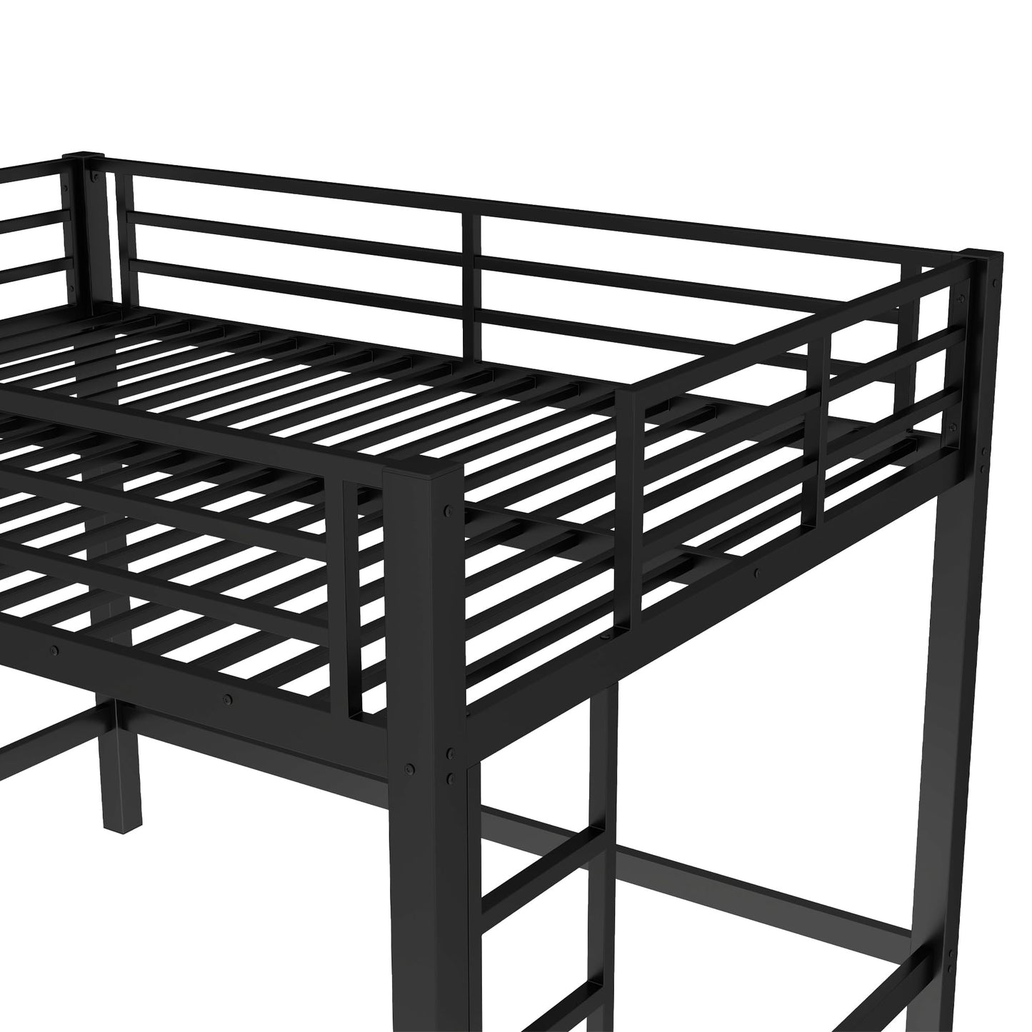 Bellemave Heavy Duty Loft Bed Frame with 2 Build in Ladder and Full Length Guardrail, Easy Assemble Loft Bed Queen Size, Noise Free Design, No Box Spring Needed, Black